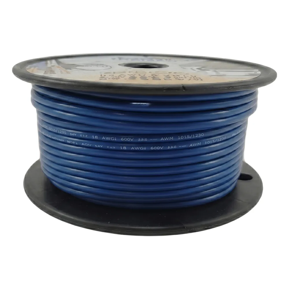 Cable Eléctrico Color Azul Calibre 14 / UL 1015-1230 / 600 Voltios / Temperatura 105°C Seco 75°C Húmedo / Cobre Estañado Clase K / Aislante PVC Retardante de Llama VW-1 / Resistente a Humedad Abrasión Ácido Combu