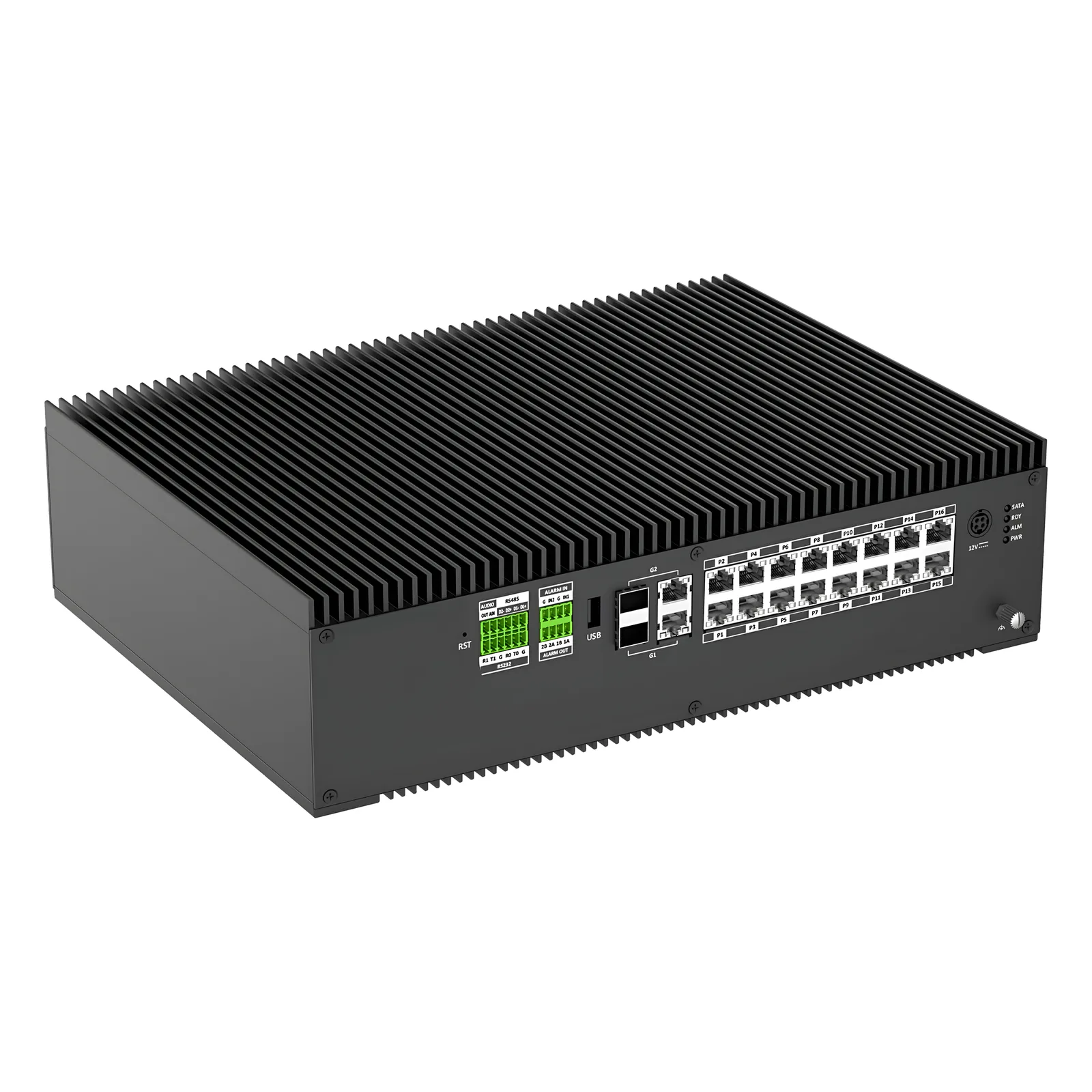 Servidor de Gestión de Tráfico DS-TP50-16R / 16 Cámaras hasta 12MP / 4 Bahías SATA 8TB c/u / H.264-H.265 / GPS-4G-WiFi Opcional / -40°C a 70°C / 16 Puertos Gigabit Ethernet