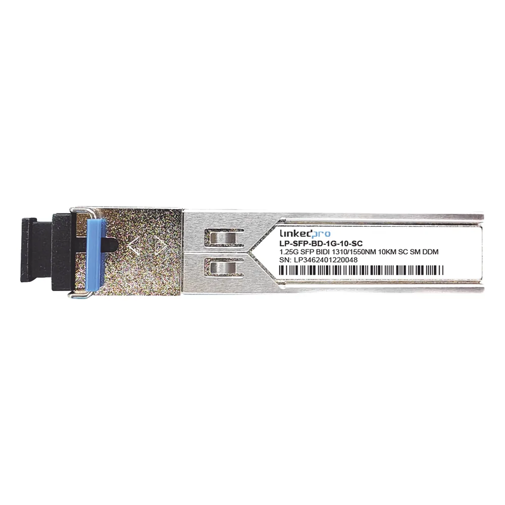 Transceptores Ópticos Bidireccionales SFP (Mini-Gbic) / Monomodo 1310 & 1550 nm / 1.25 Gbps / 1000BASE-BX / Conector SC/UPC Simplex / DDM / Hasta 10 km / 2 Piezas