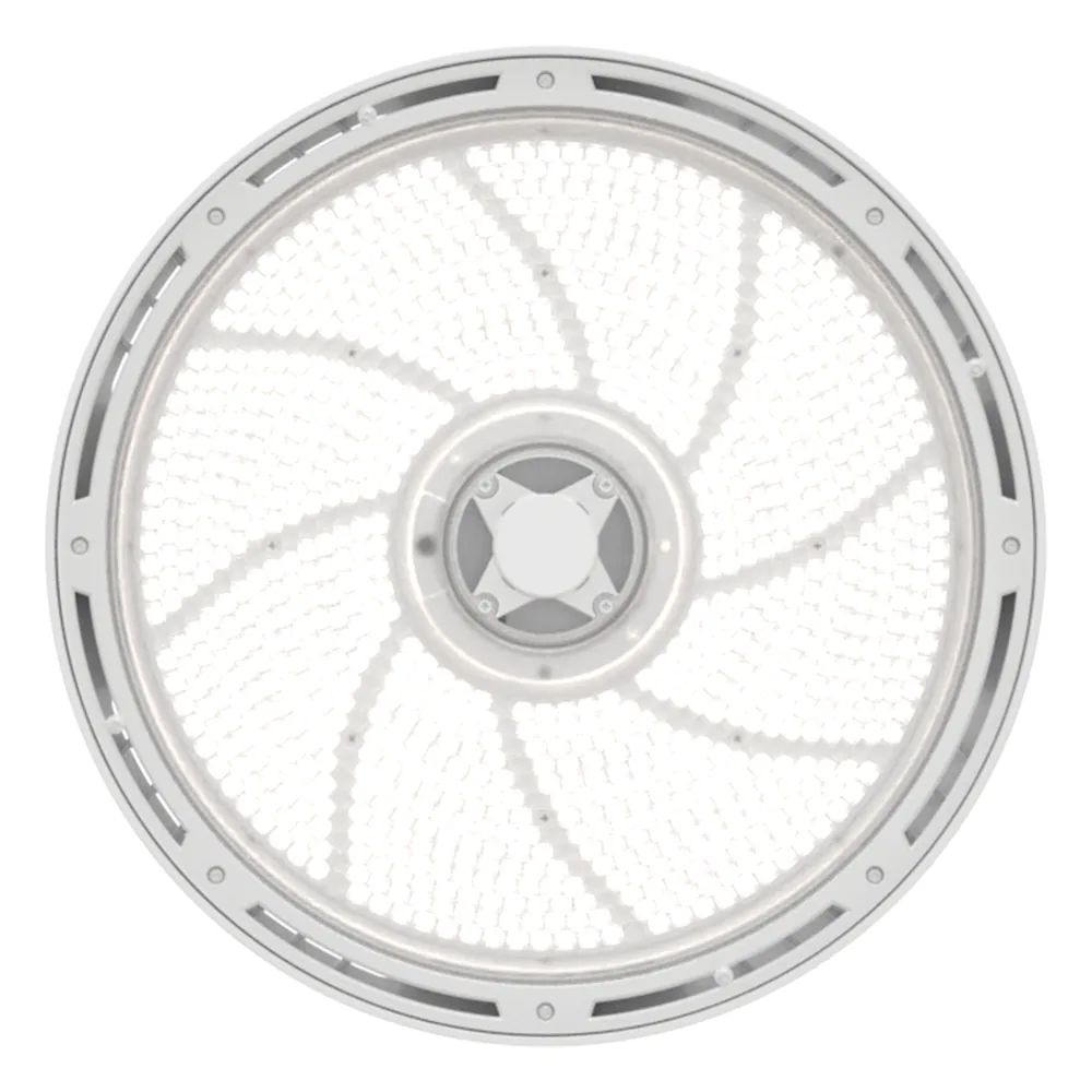 Luminaria LED High Bay Redonda REBL / 24,000-30,000 Lúmenes / Óptica Micro-Prisma Patentada / UGR Ultra Bajo / IK10 IP66 NEMA 4X / Temperatura 3500K-4000K-5000K Switchable / UVOLT 120-347V / Color Blanco.