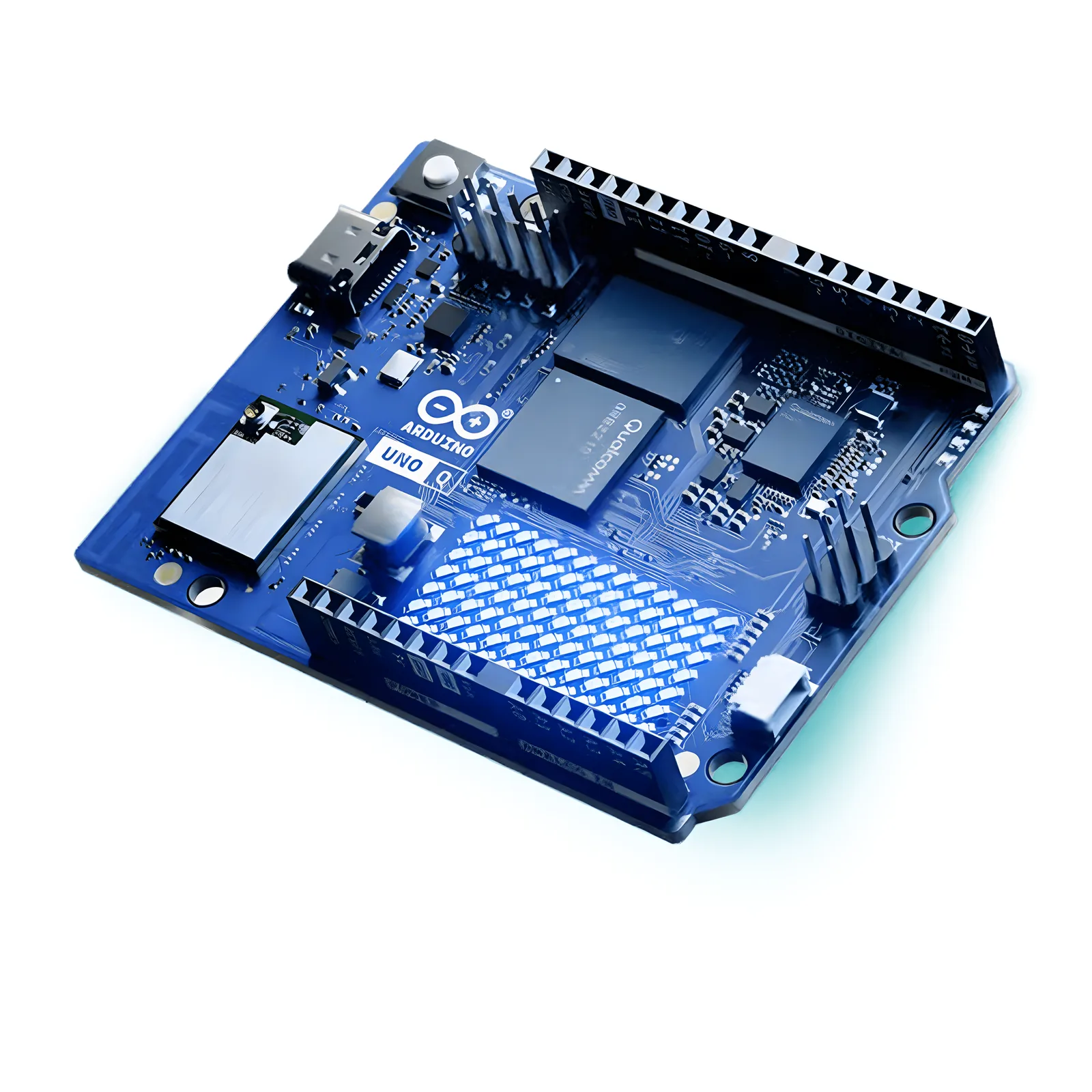Placa de Desarrollo Arduino UNO Q / Procesador Quad-Core ARM Cortex-A53 2.0 GHz + Microcontrolador Cortex-M33 160 MHz / 2GB RAM LPDDR4X / 16GB eMMC / Wi-Fi 5 Dual-Band + Bluetooth 5.1 / USB-C con DisplayPort Alt-Mode / Compatibilidad con Shie