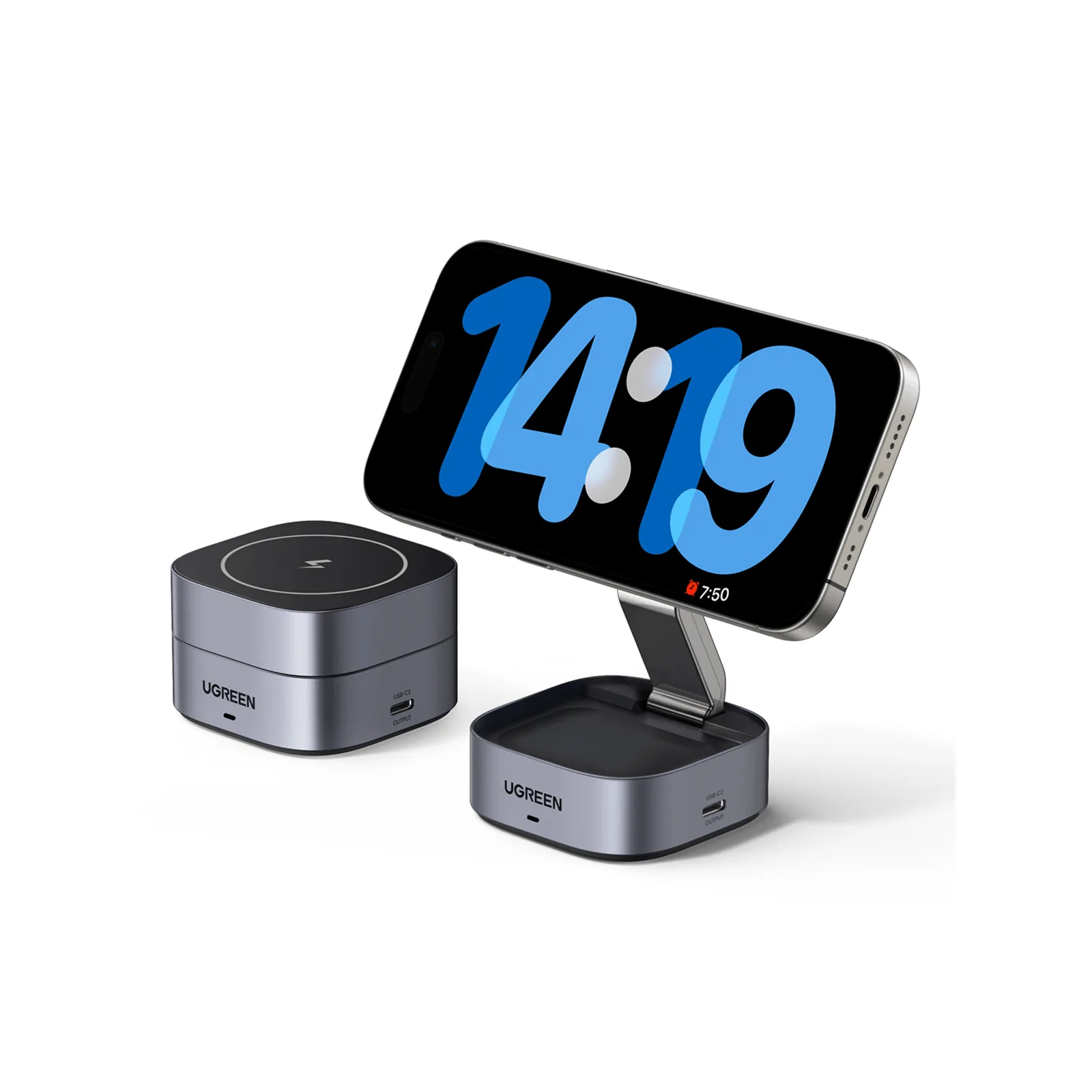 Cargador Inalámbrico Magnético 2 en 1 UGREEN / 25W Máximo Potencia Total / Carga Simultánea iPhone + Smartwatch / Compatibilidad MagSafe y No MagSafe / Puerto USB-C 20W + USB 5W / Diseño Compacto