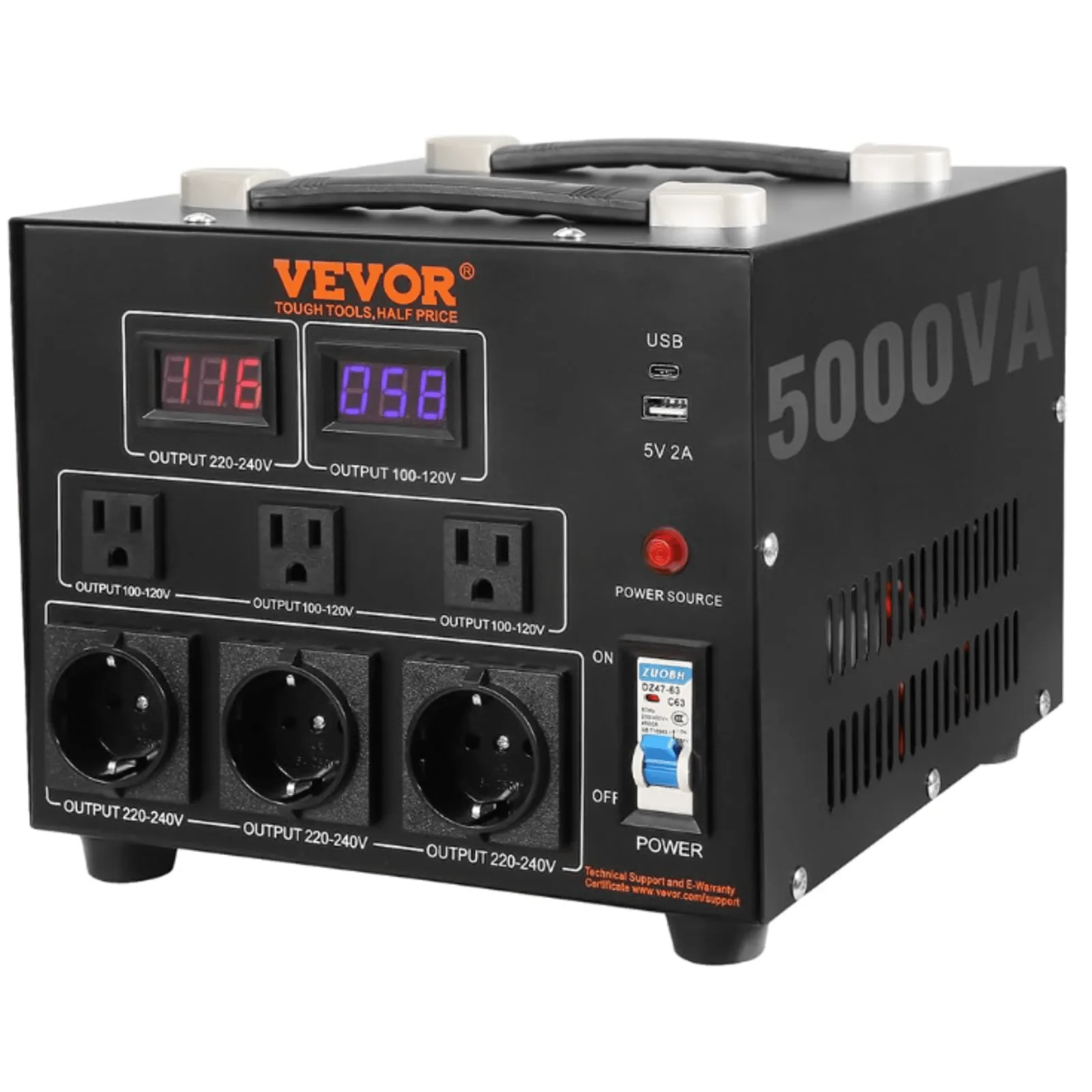 Transformador convertidor de voltaje de 5000 W 110/220 Vca