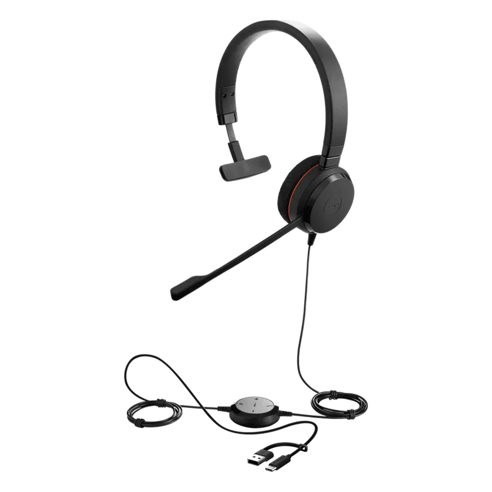 Jabra Evolve 20 Mono con Conexión USB C/A, Micrófono con Cancelación de Ruido de Ultima Generación, Configuración Plug and Play, Certificación Microsoft Teams (4993-823-169)