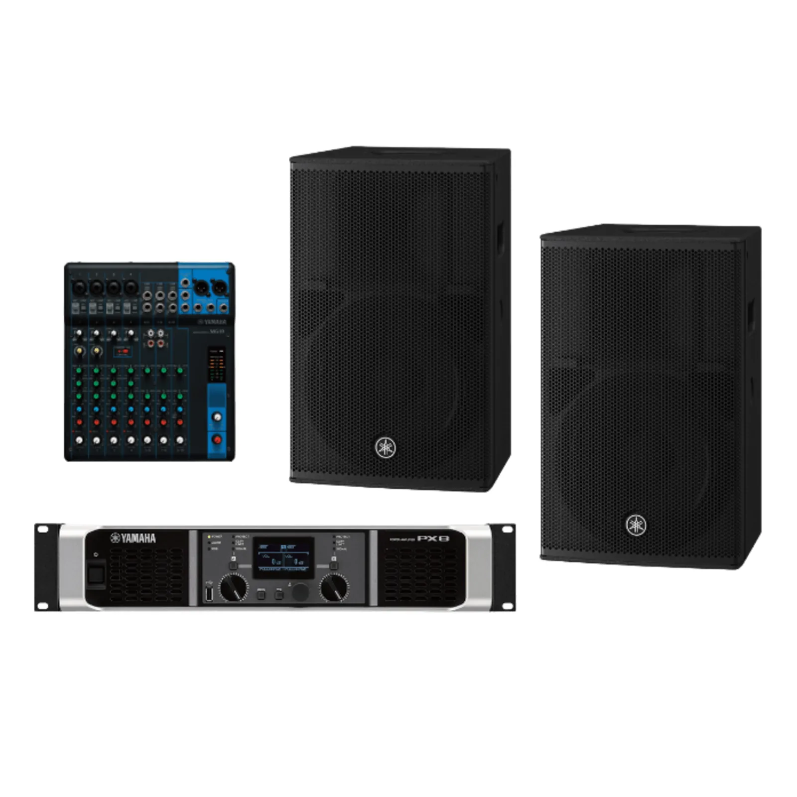 Kit Refuerzo Sonoro y Mixer | Incluye 2 Bocinas CHR12 | Amplificador PX8 | Mezclador MG10 | Ideal para PA