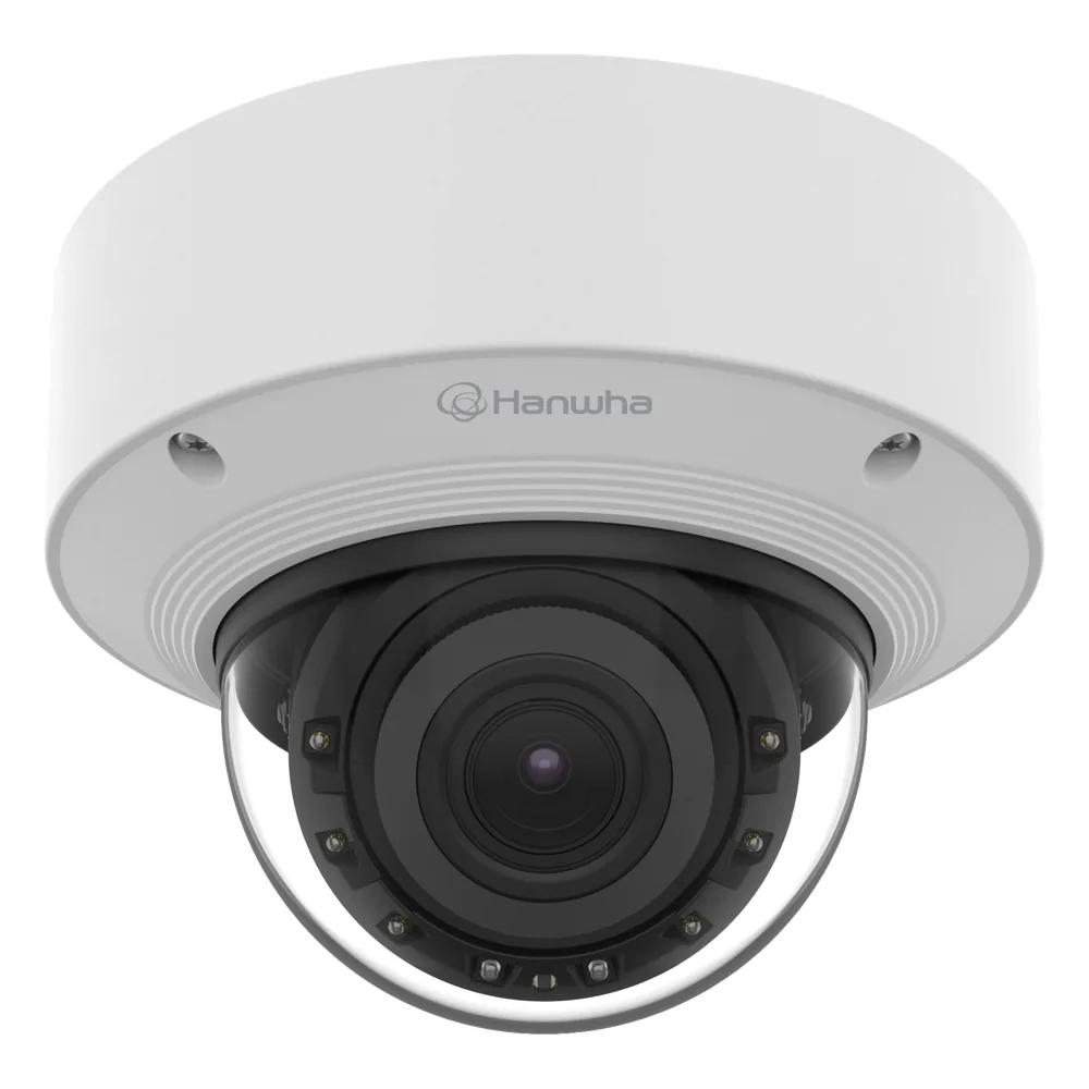 Cámara Domo AI IR 5MP / Motorizado Varifocal 3.3~9.3mm / Doble NPU / Análisis Inteligente / WDR 120dB / IR 50m / IP52 IK10 / PoE / Wisenet 9