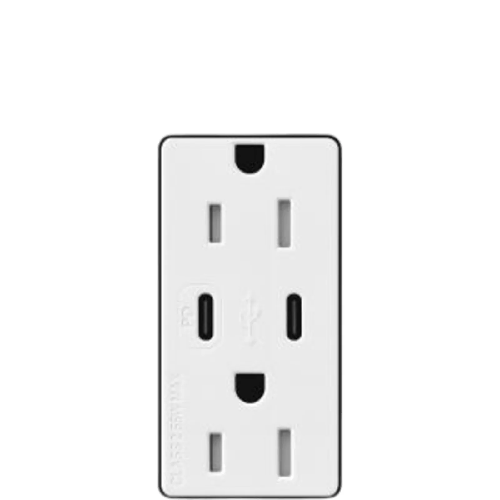 Tomacorriente receptáculo convencional 120V, 15A, color blanco.