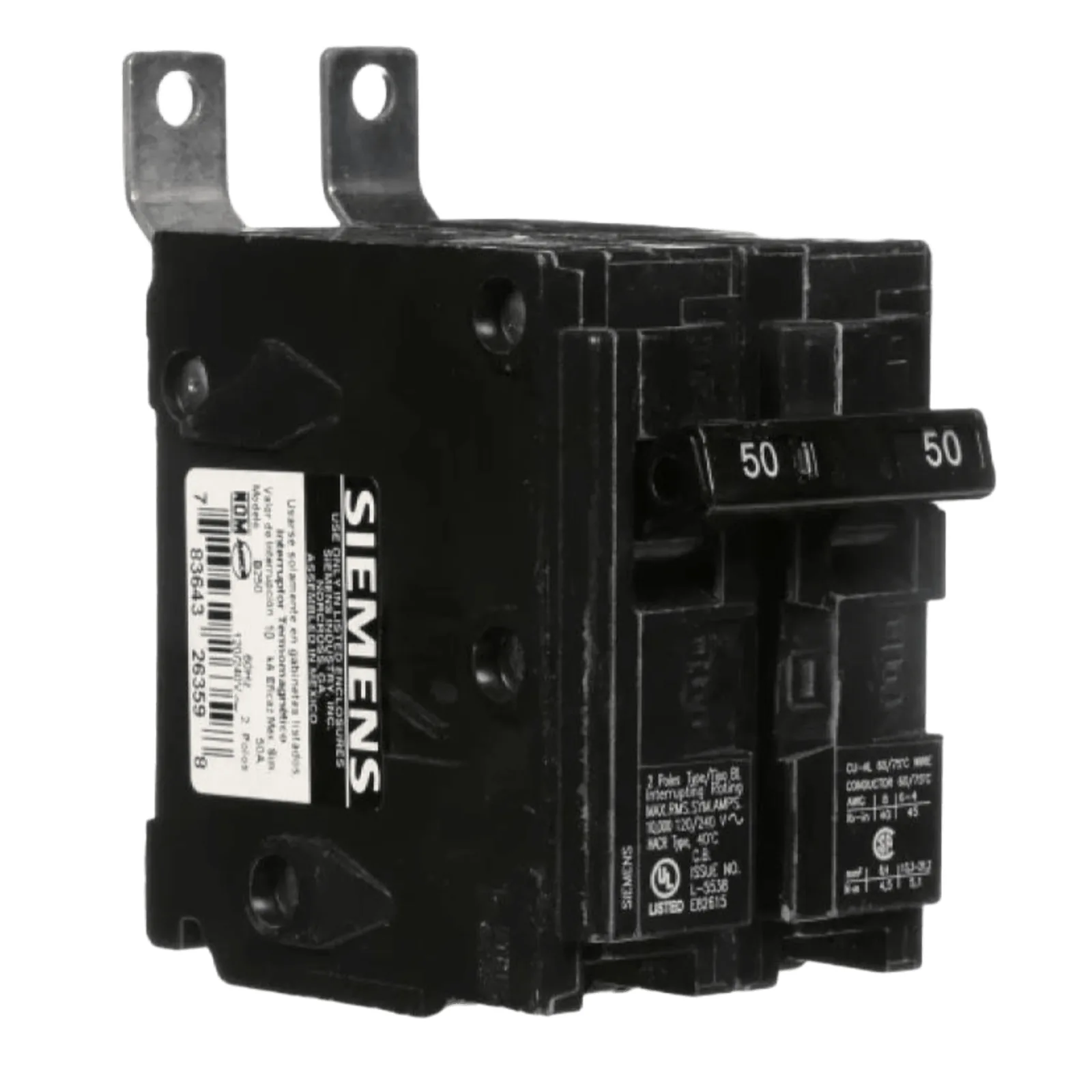 Interruptor automático atornillable tipo BL 2 polos, 50 amp.