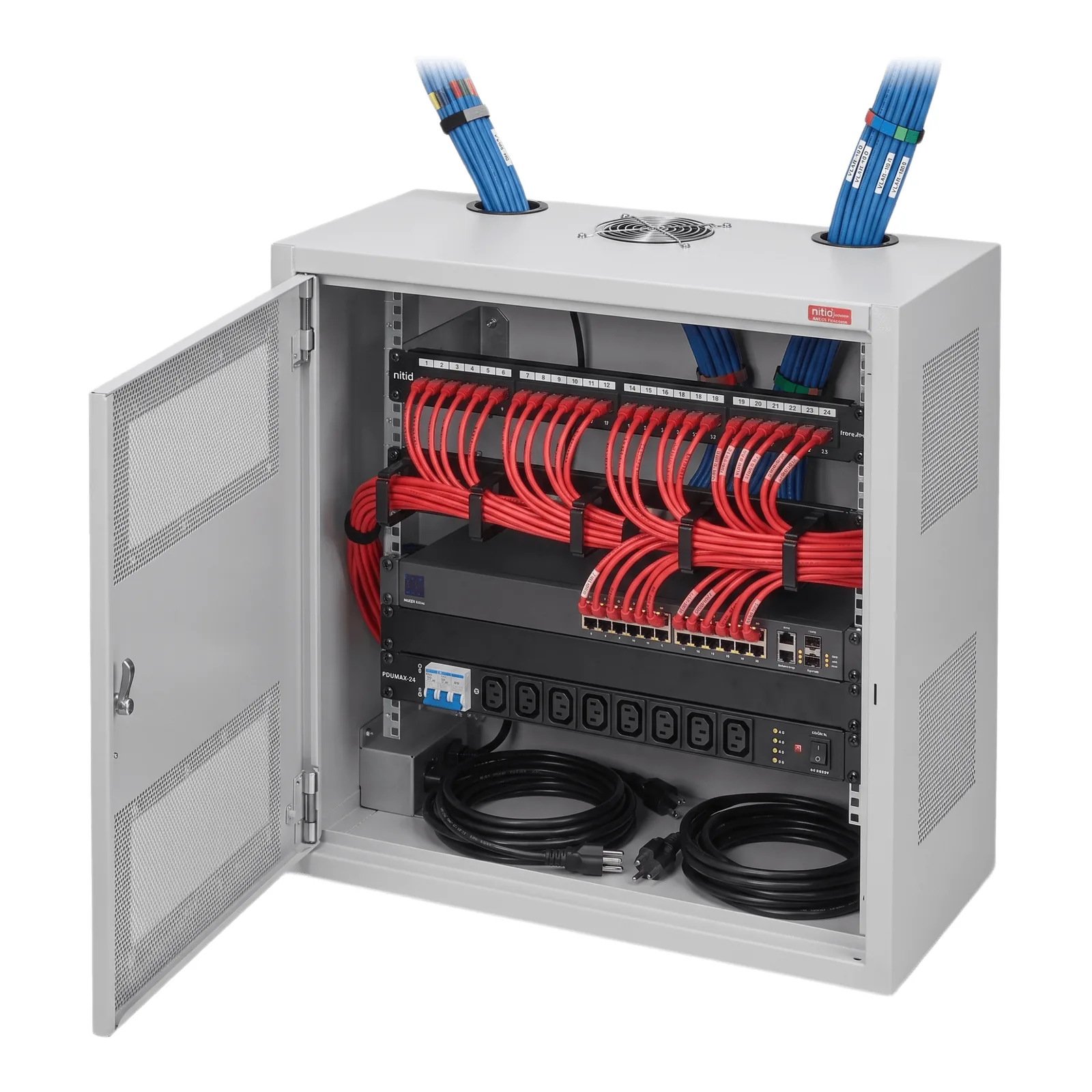 Gabinete Rack Horizontal D-Box 6U / Perfil Bajo 1219 mm x 610 mm x 313 mm / Acero RAL 7035 / Puerta 120° / Retail y Puntos Públicos