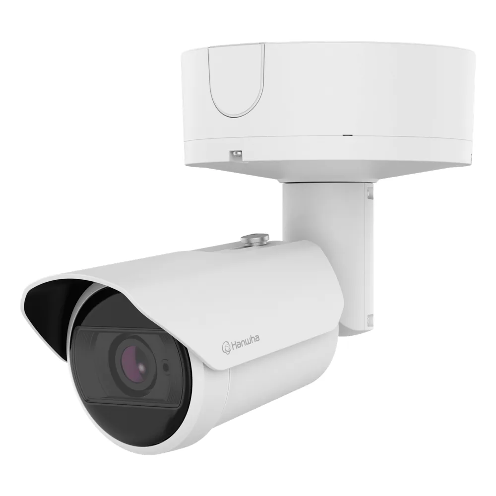 Cámara Bullet AI 8MP / Sensor 1/1.2" / Zoom Motorizado 2.25x 5.9-13.3 mm / WiseIR 60 m (196.85 ft) / Análisis Inteligente IA / IP66/IP67 / Wisenet 9 / Dual NPU / 4GB RAM