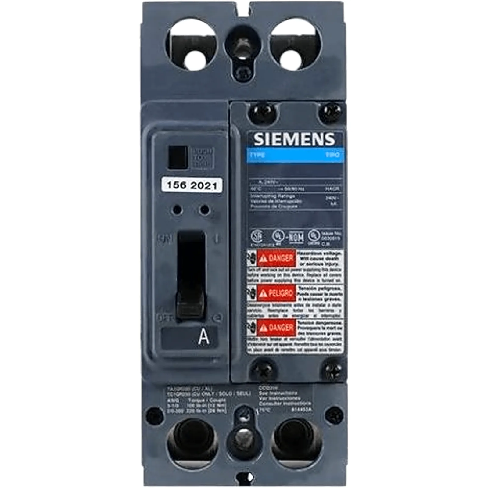Interruptor Termomagnético 240V 2X100A, Sin zapatas principales.