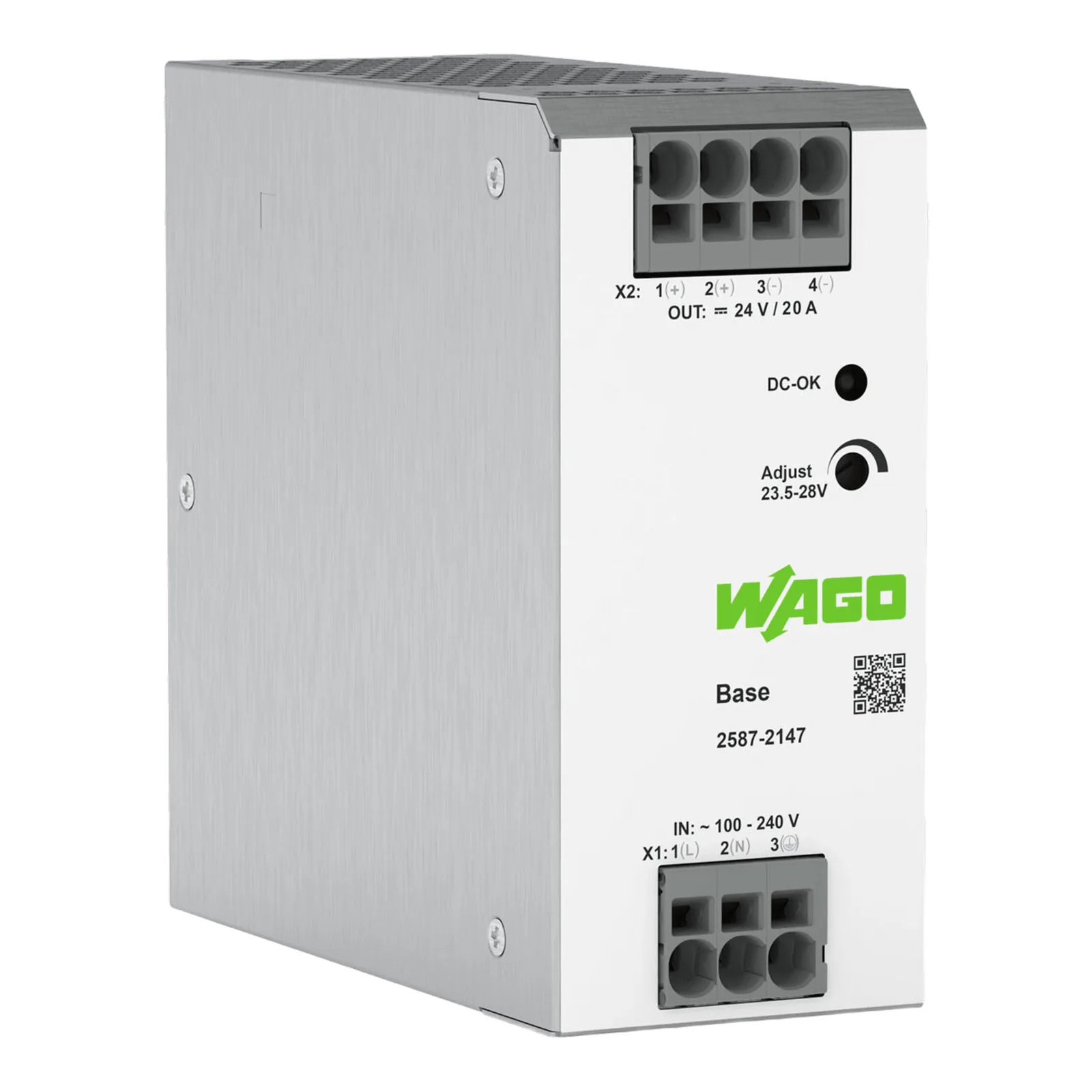 Fuente de Alimentación Monofásica / 24V DC 20A / 480W / Conexión Push-in / Autorrefrigeración / IP20 / MTBF >1,000,000h