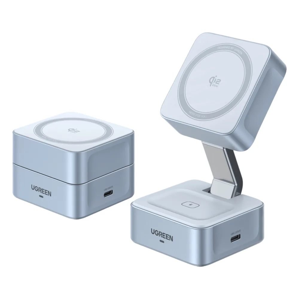 Cargador Inalámbrico Magnético 2 en 1 / 25W Qi2 Certificado / Doble Carga + USB-C 5W / Plegable Portátil / 16 Imanes 7N / Enfriamiento Inteligente