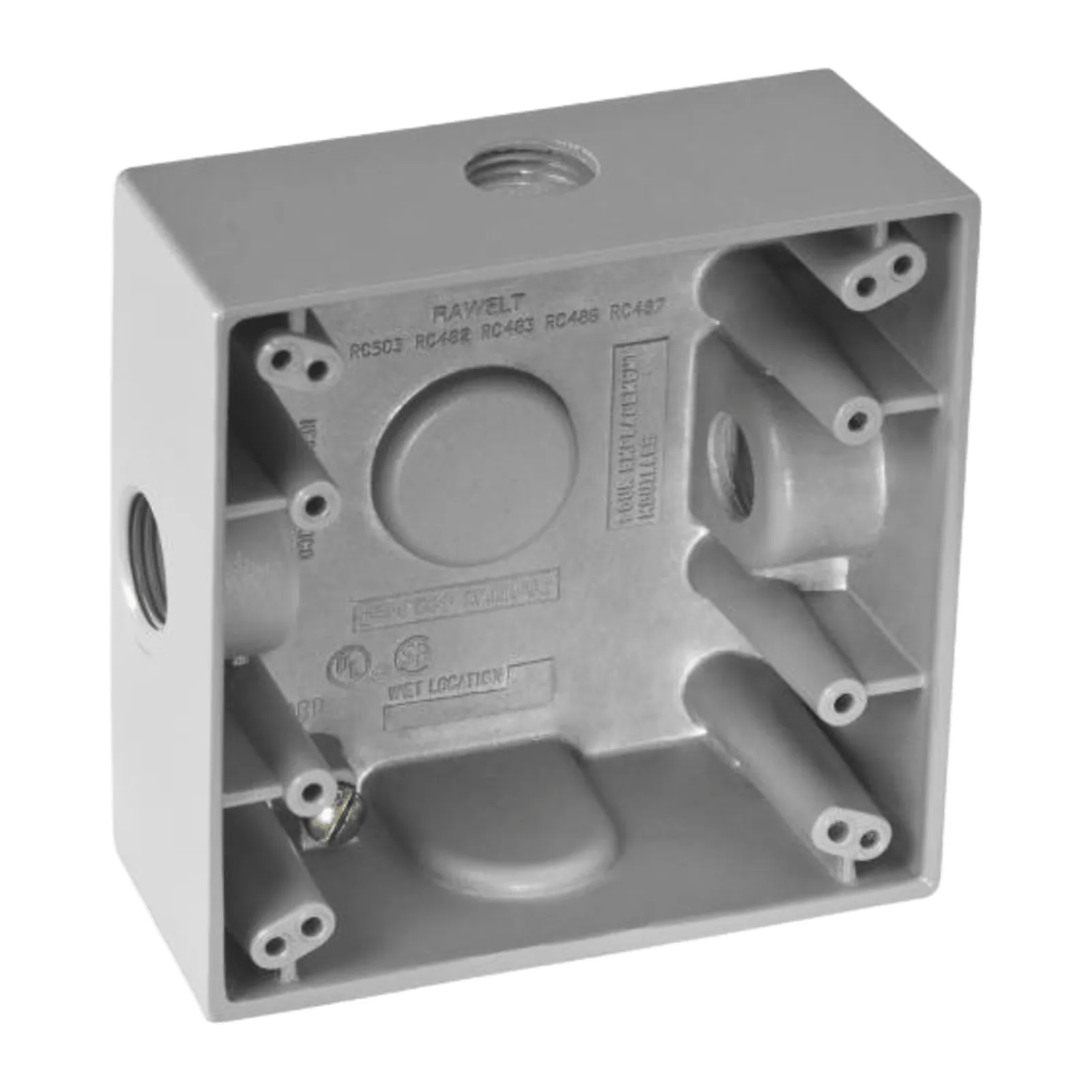 Caja Cuadra de 1/2" a Prueba de Intemperie/ Cuenta con 3 salidas.