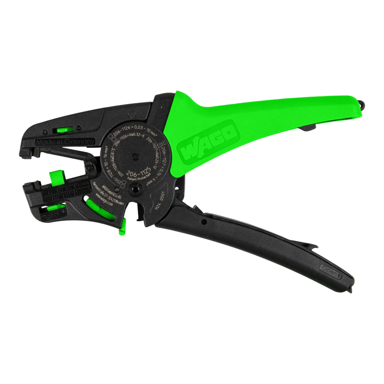 Pelacable Manual / Quickstrip Vario / Capacidad 0.03-16 mm² / Ajuste Automático Sección / Función Corte / Pelado Parcial / Cuchilla Reemplazable / Verde-Negro