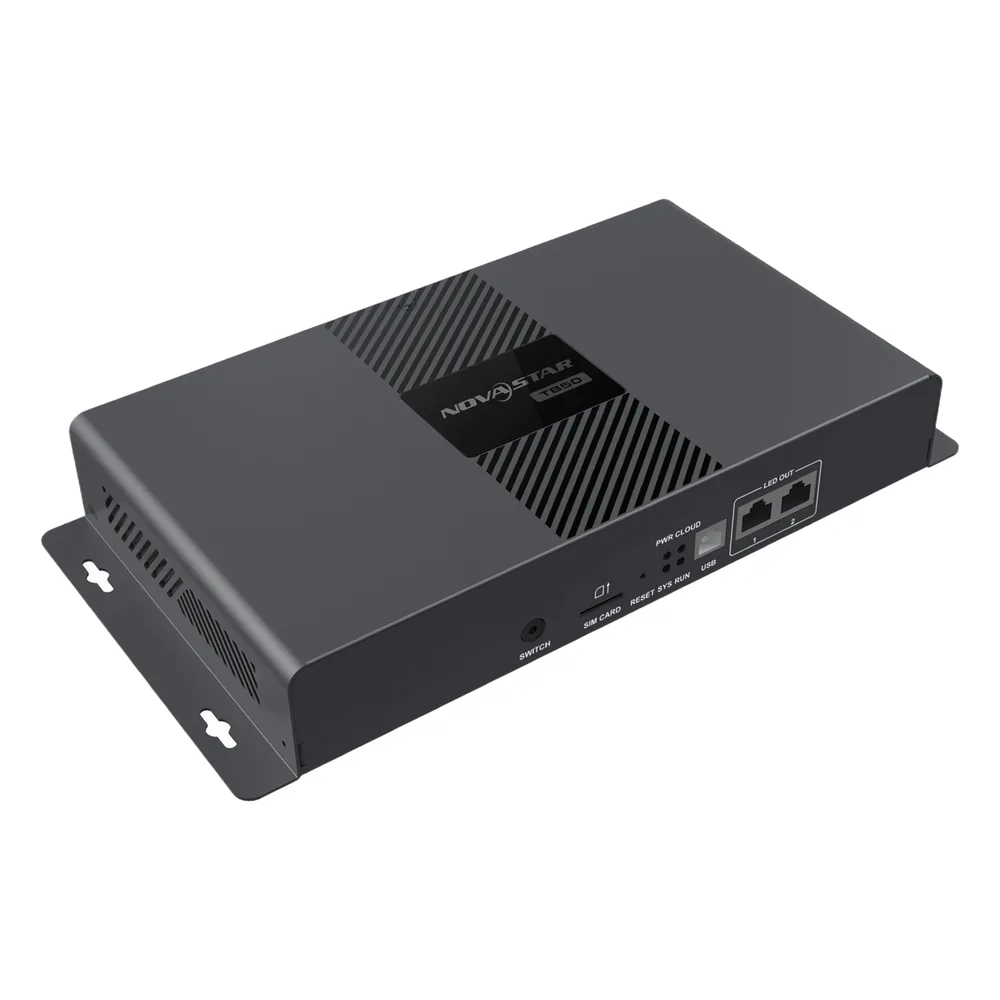 Reproductor Multimedia LED / TB50 NovaStar / 1.3M Píxeles / 4K H.265 / ARM A55 1.8 GHz / 2 Puertos Gigabit / Wi-Fi + 4G / Control Cloud / Sincronización Multi-pantalla