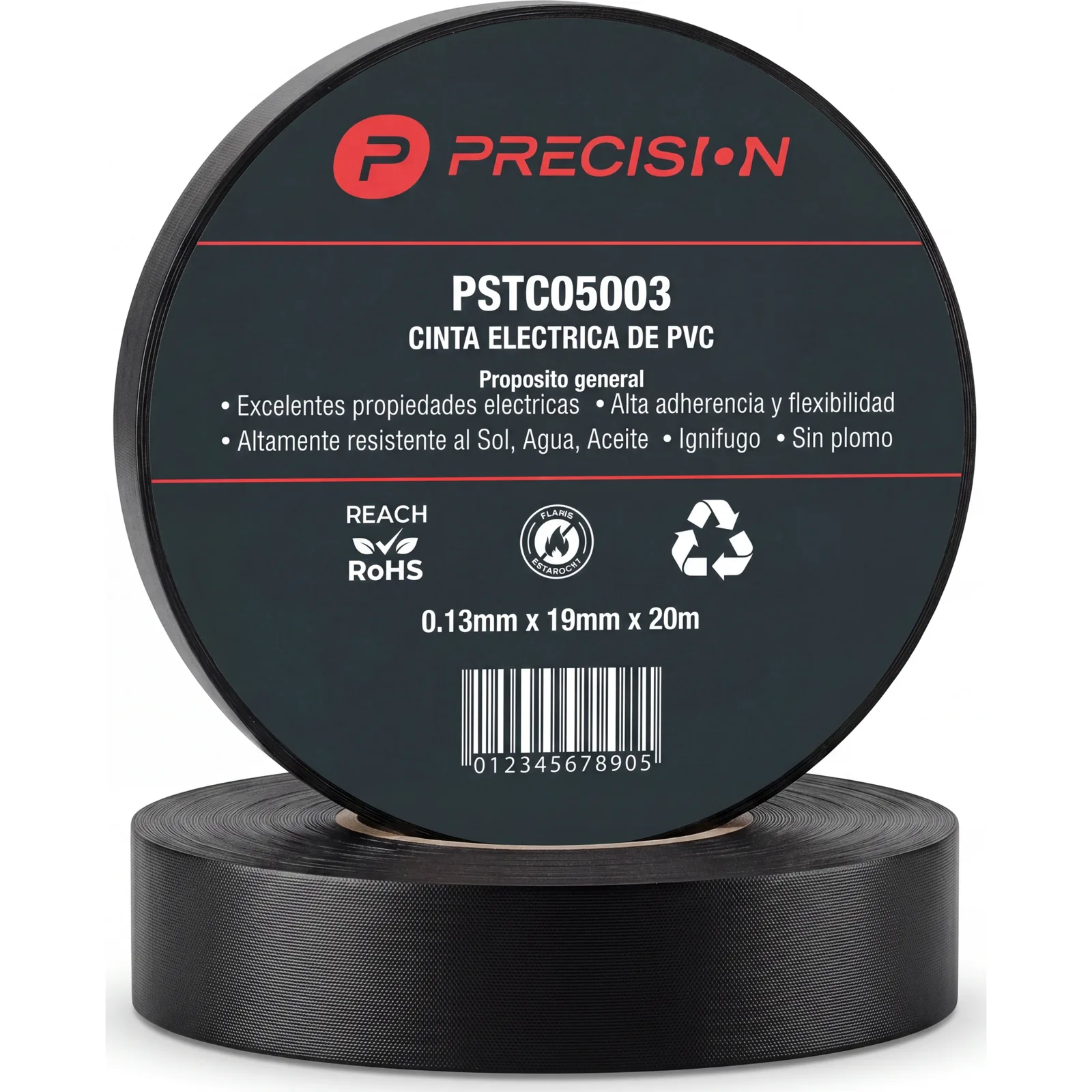 Cinta de Aislar de Vinilo PVC / Uso General / Espesor 0.13 mm / Ancho 19 mm / 20 m de Largo / Color Negro