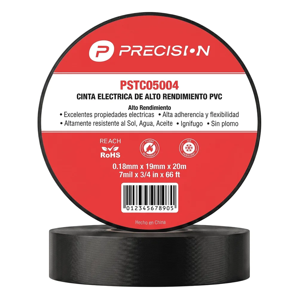 Cinta de aislar de alto rendimiento / Espesor 0.18 mm / Ancho 19 mm / 20 m de Largo / Instalaciones eléctricas y mantenimiento / Color Negro