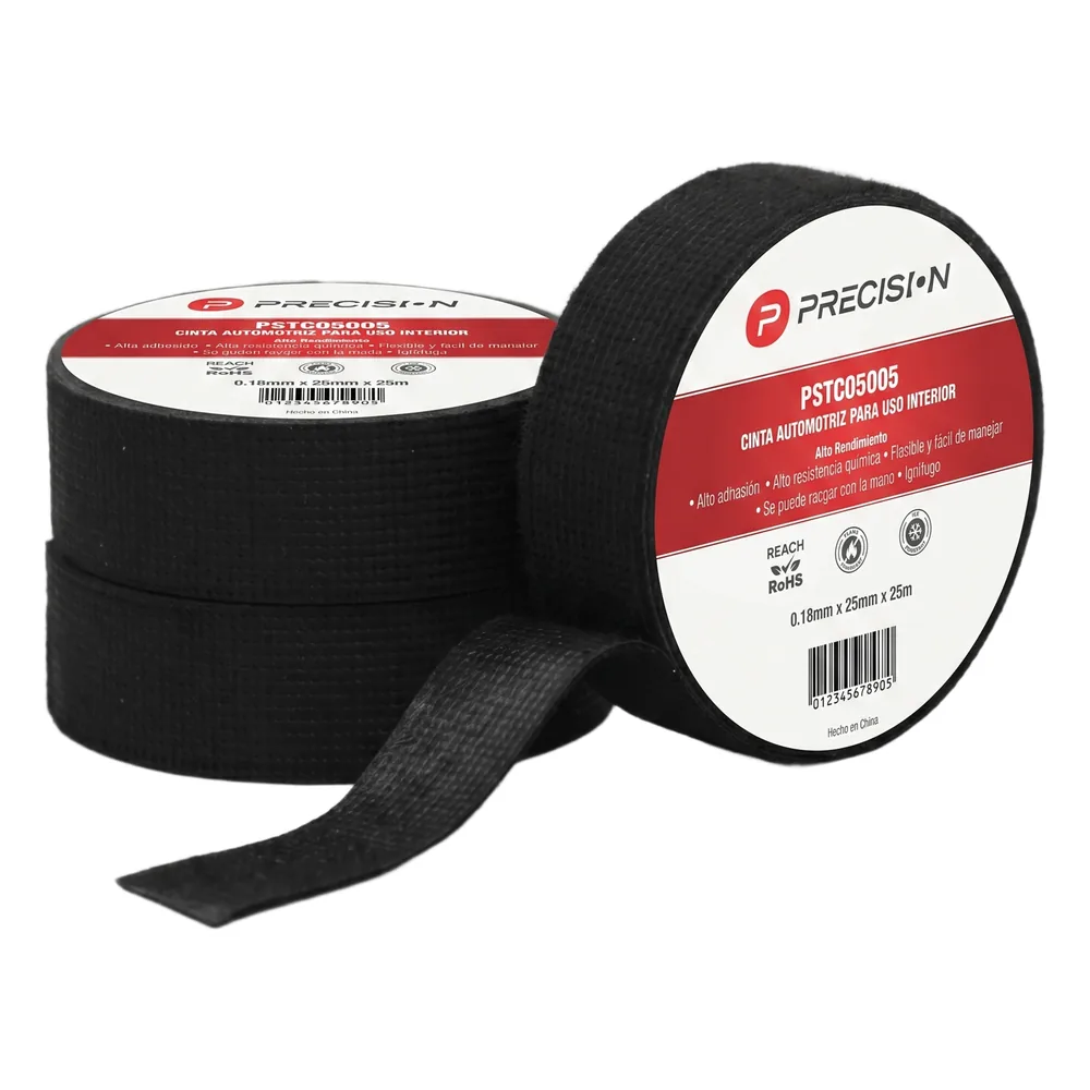Cinta Automotriz de Fieltro PET / Espesor 0.28 mm / Ancho 19 mm / 18 m de Largo / Aplicaciones de protección mecánica avanzada y reducción de vibraciones en cableado / Color Negro
