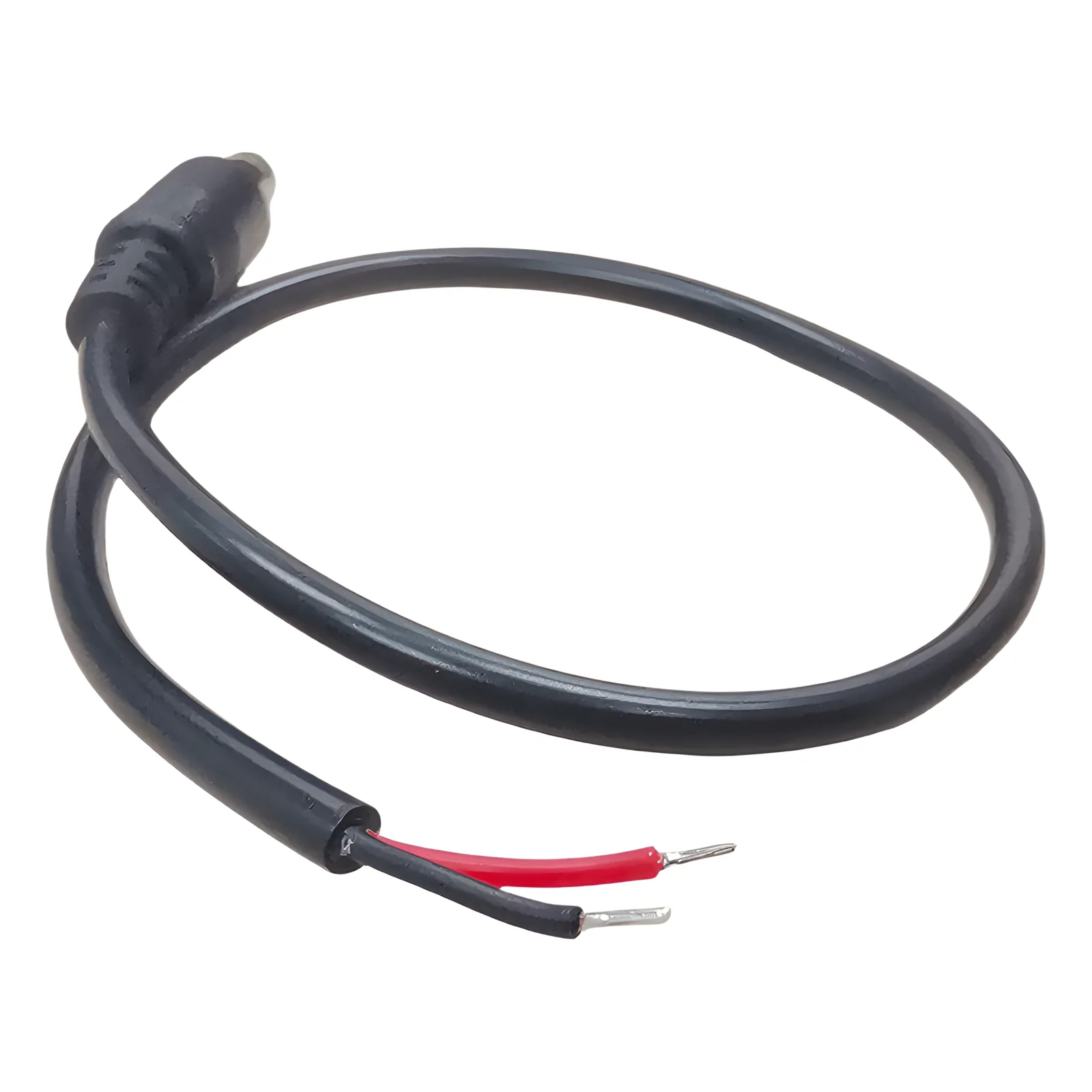 Cable con Conector Macho (Pigtail) | Forro negro | Alimentación para Vcc con Puntas Libres / Polarizado / Largo 22 cm (8.66 Pulgadas) / Calibre 22AWG.