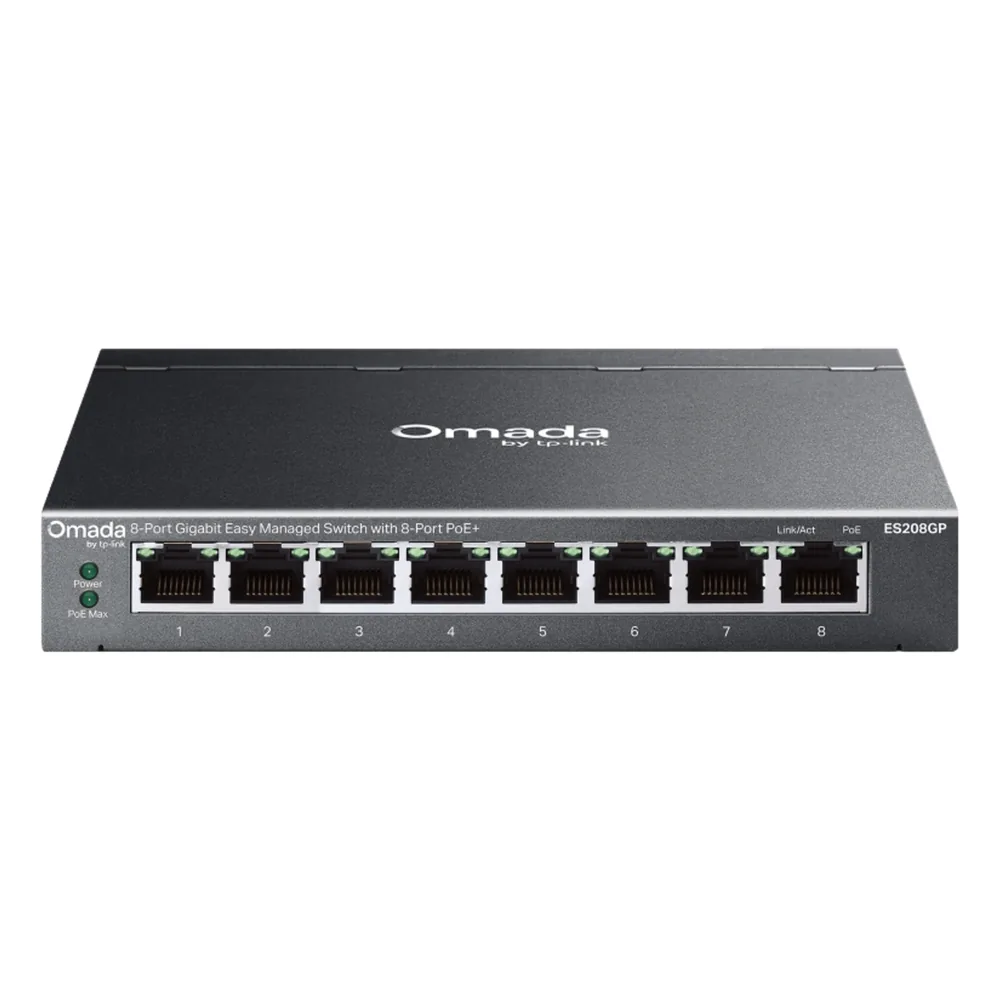 Switch Gigabit Easy Managed 8 Puertos / PoE+ 64W / Cloud Management Omada / 16 Gbps Switching / Fanless / Desktop-Wall Mount