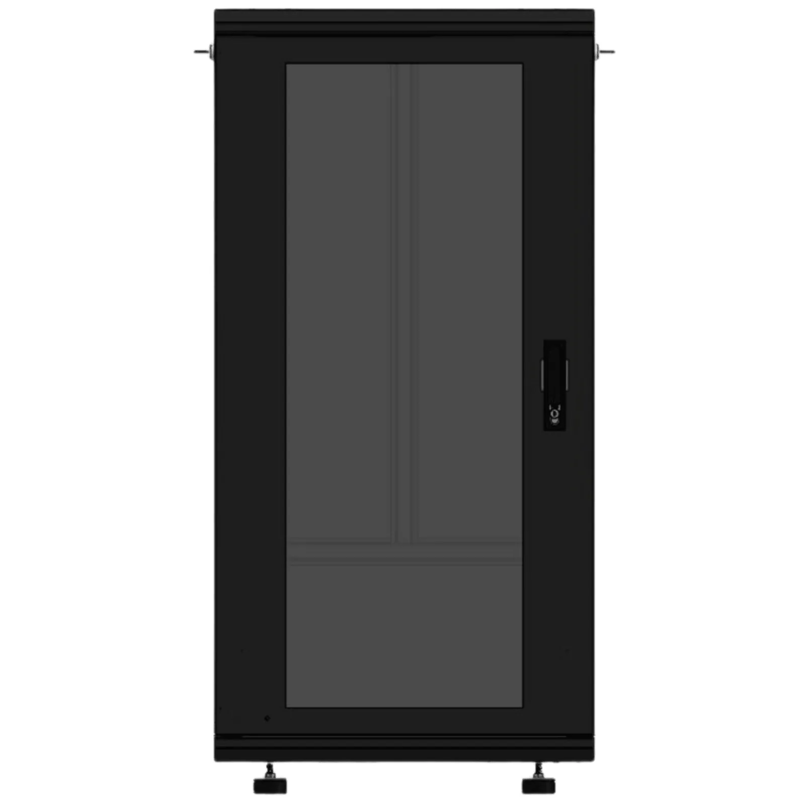 Gabinete Rackeable 19 Pulgadas / 24 Unidades / Piso / Puerta de Cristal / Capacidad 750 Kg / Dimensiones 600 x 605 x 1190 mm / Ventilación 120 mm, Niveladores Incluidos