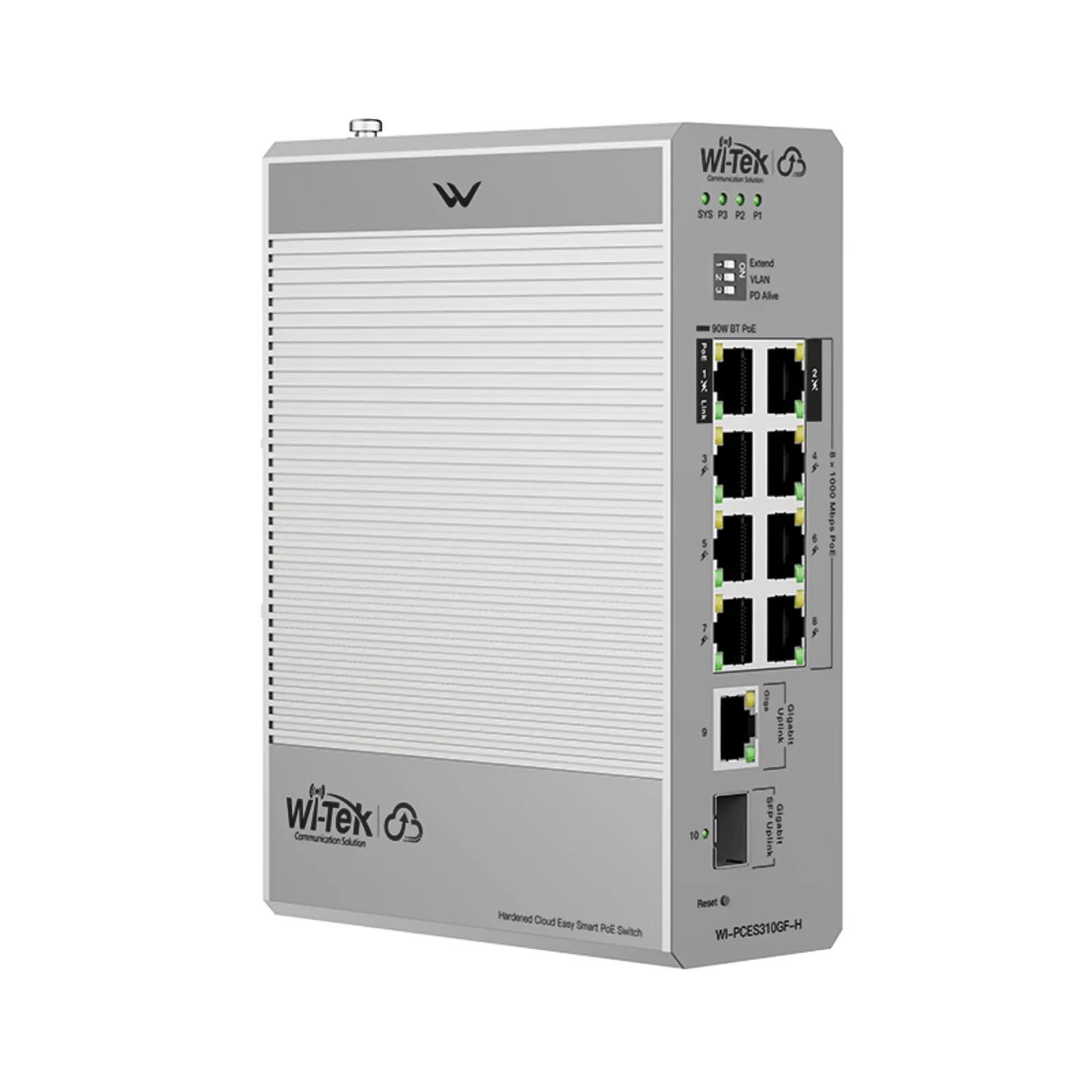Switch Industrial PoE / 8 Puertos Gigabit PoE / 110W-270W Budget / SFP / DIN-Rail / -30°C a 65°C / Fanless