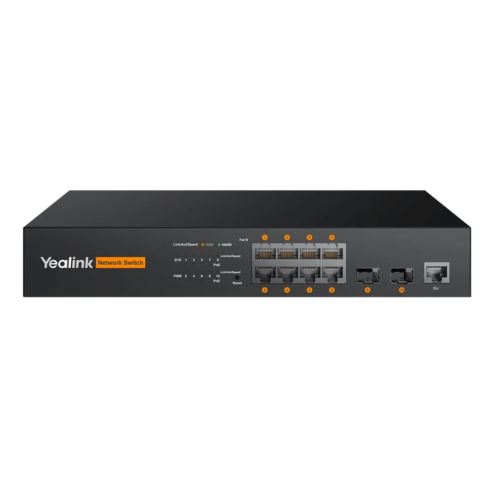 Switch PoE L2+ de Yealink RCH80 para AV sobre IP con puertos Gigabit PoE+ y fibra óptica