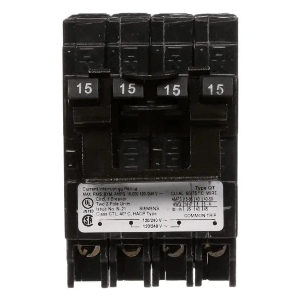 Interruptor automático TRIPLEX enchufable tipo QT 2 polos simples, 1 polo doble, 20-30 amp