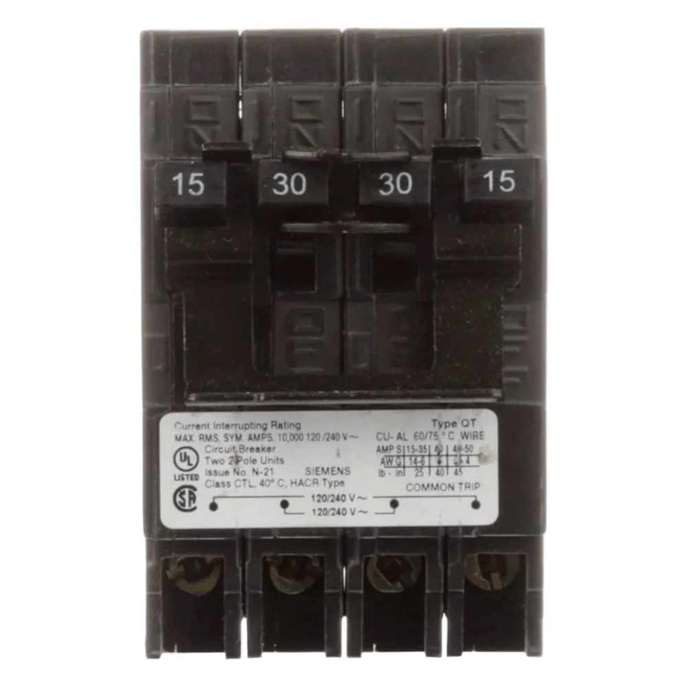 Interruptor automático CUADRUPLEX enchufable tipo QT 2 polos dobles, 30-50 amp