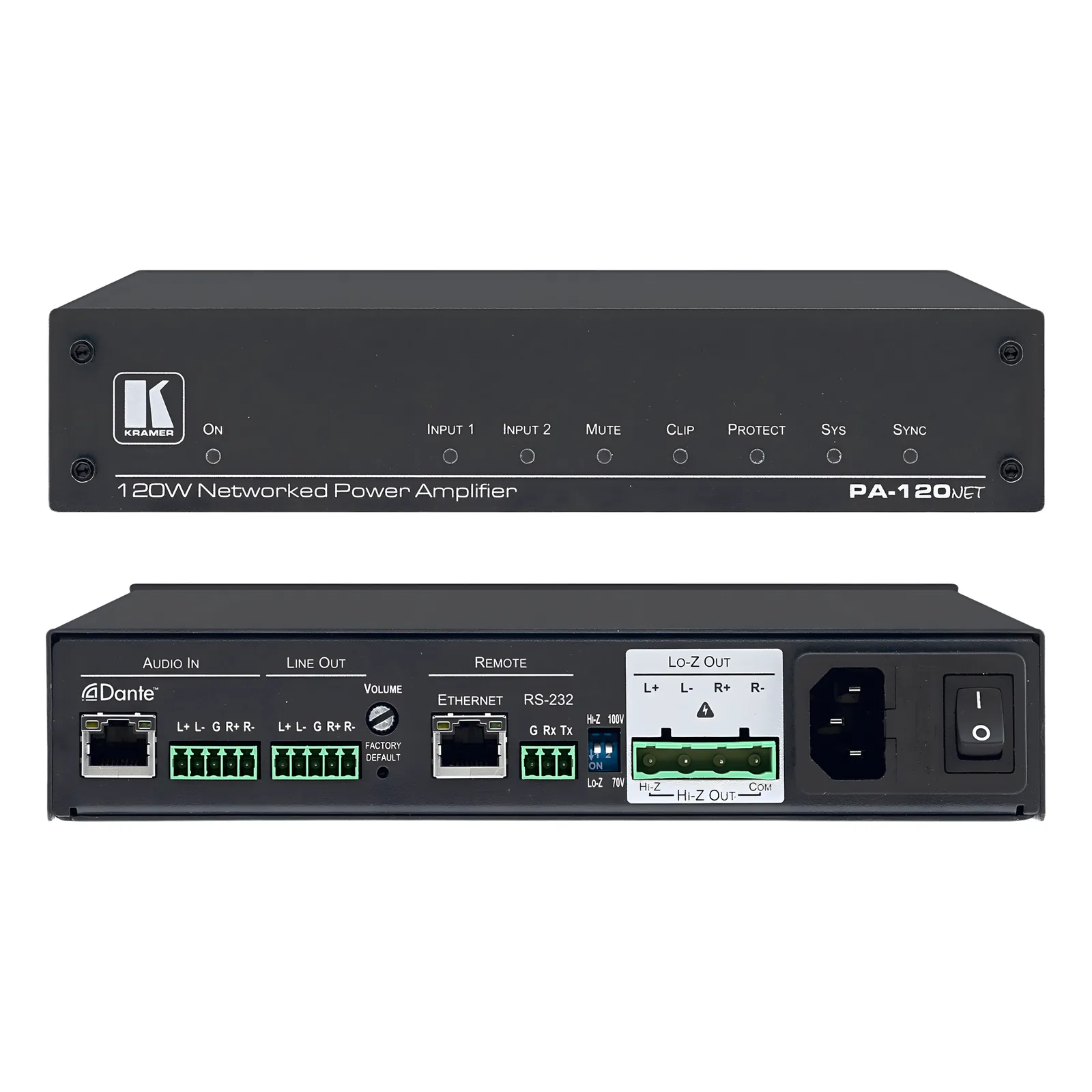 Amplificador de Potencia | 120W | Dante | DSP Integrado | Hi-Z 70V-100V | Lo-Z 4&Omega;-8&Omega; | RS-232 | Control IP