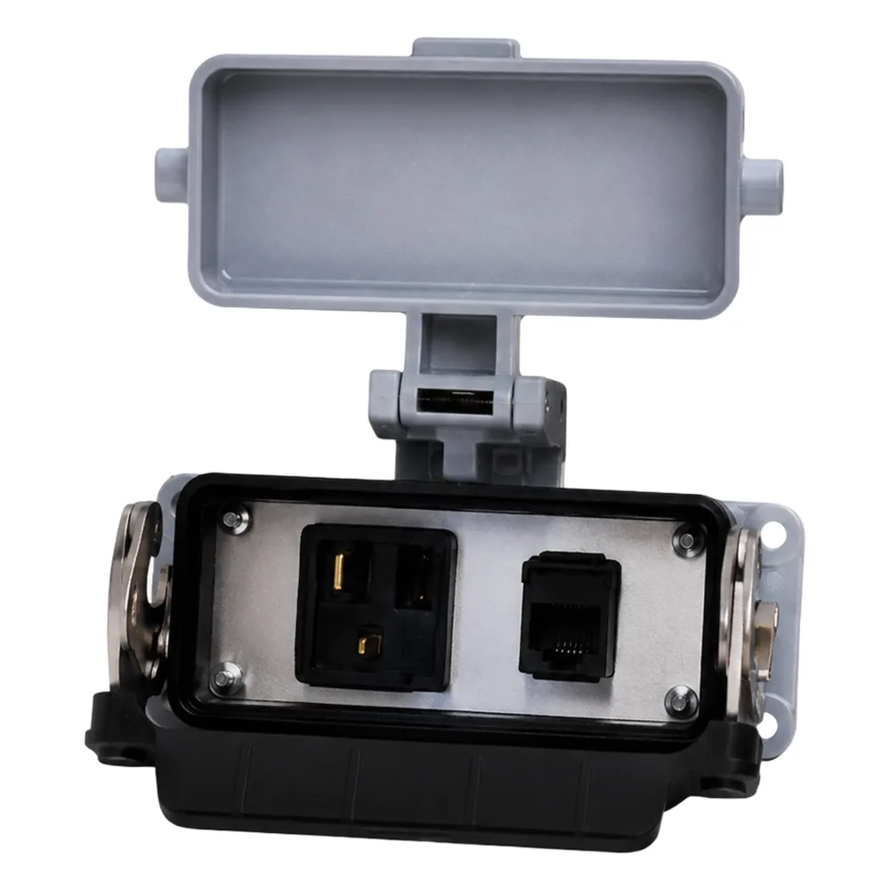 Puerto de Interfaz Bulkhead / Tomacorriente Simple Con Una Conexión de Interfaz RJ45/ Montaje en Panel / Acceso Externo / Conexiones Energía y Programación / Sellado Hermético IP / Carcasa Metálica