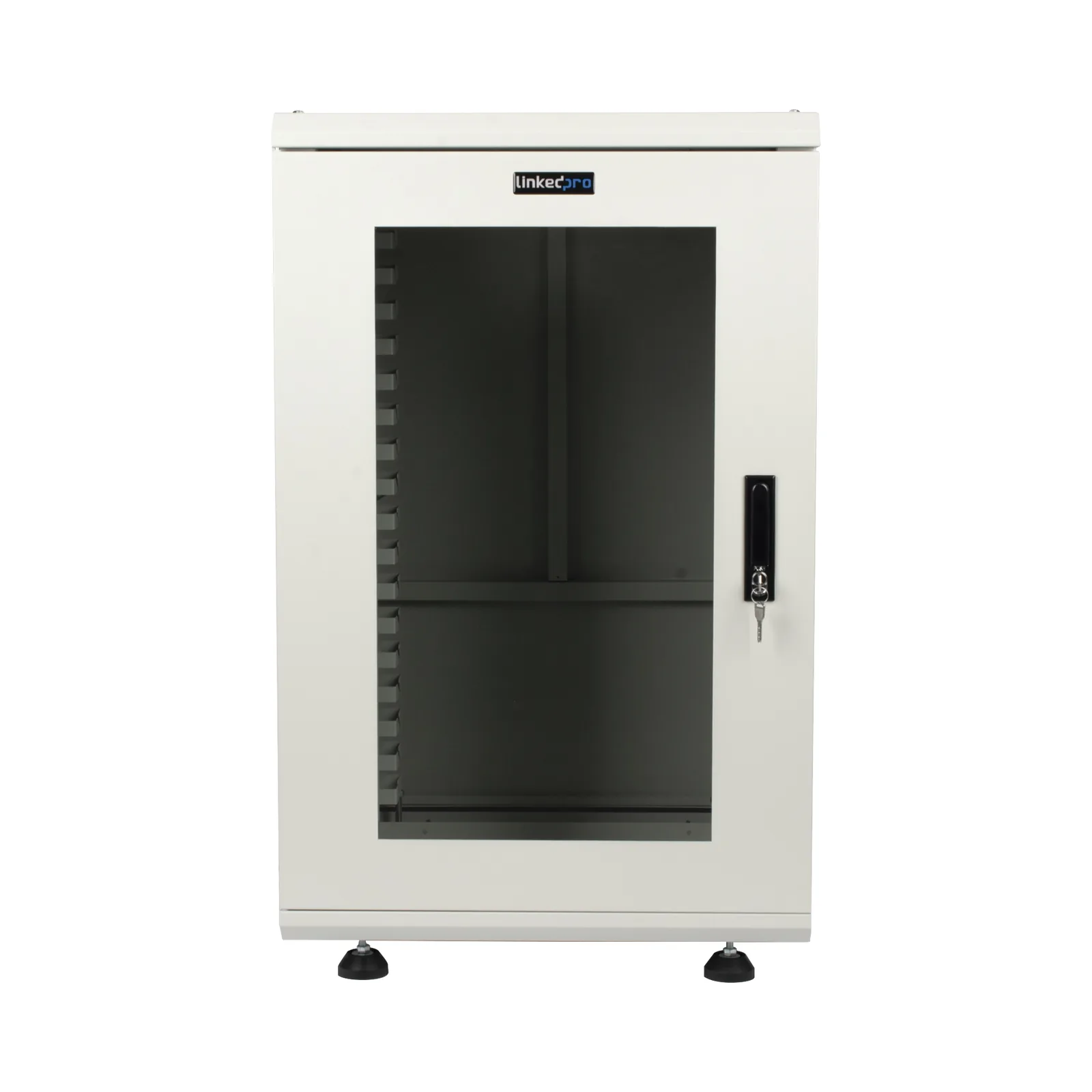 Gabinete Rackeable / 18 Unidades / 19 Pulgadas / Puerta de Cristal / Capacidad de Carga 750 Kg / Dimensiones 600x605x930 mm (23.6x23.8x36.6 in)