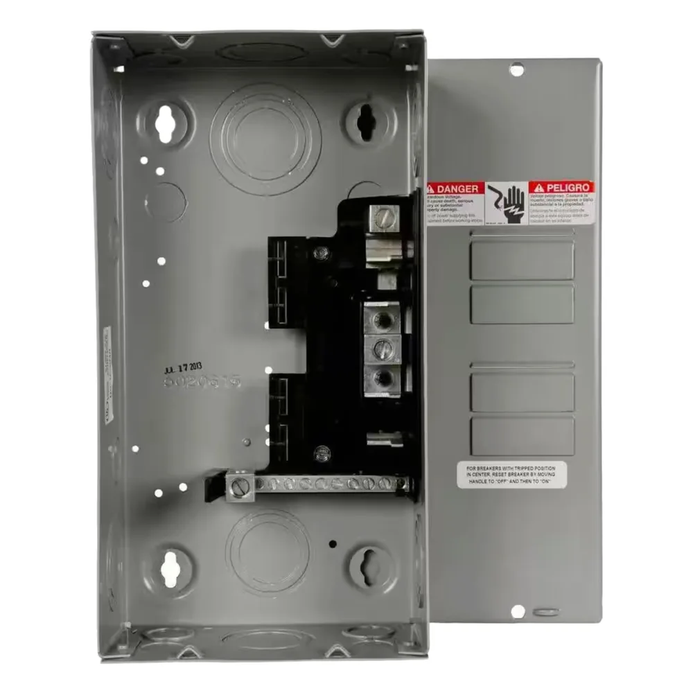 Centro de carga monofásico para sobreponer. 1 Fase, 3 Hilos para interruptores QT, de 4 polos - 8 Circuitos, 120/240vca, Barras de aluminio 125 Amp, Nema 1.