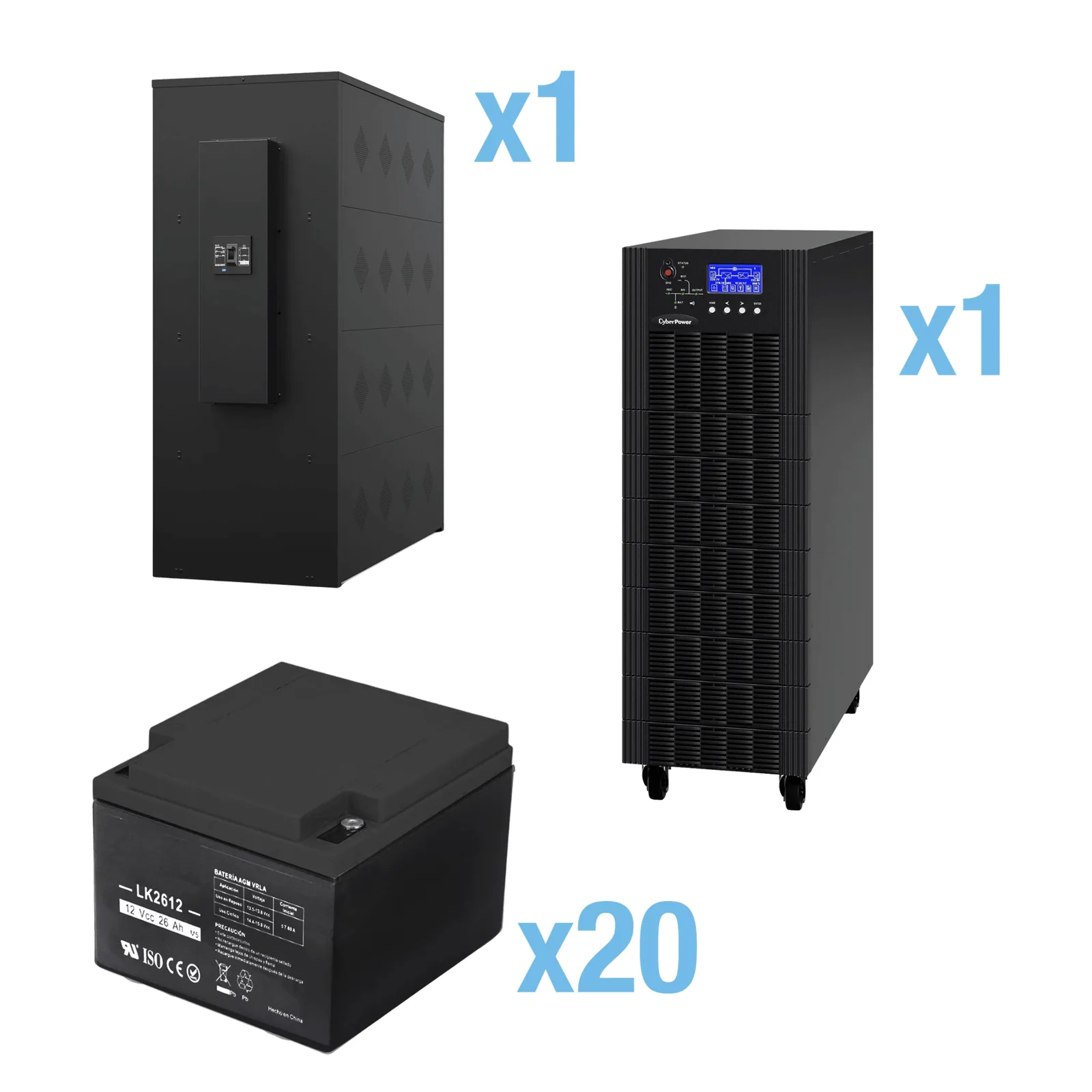 UPS Trifásico de 20 kVA/18 kW, Topología Online Doble Conversión, Voltaje de 208/220 Vca de L-L, Respaldo de 5 Minutos al 100% de Carga, Incluye Módulo y Banco de Baterías