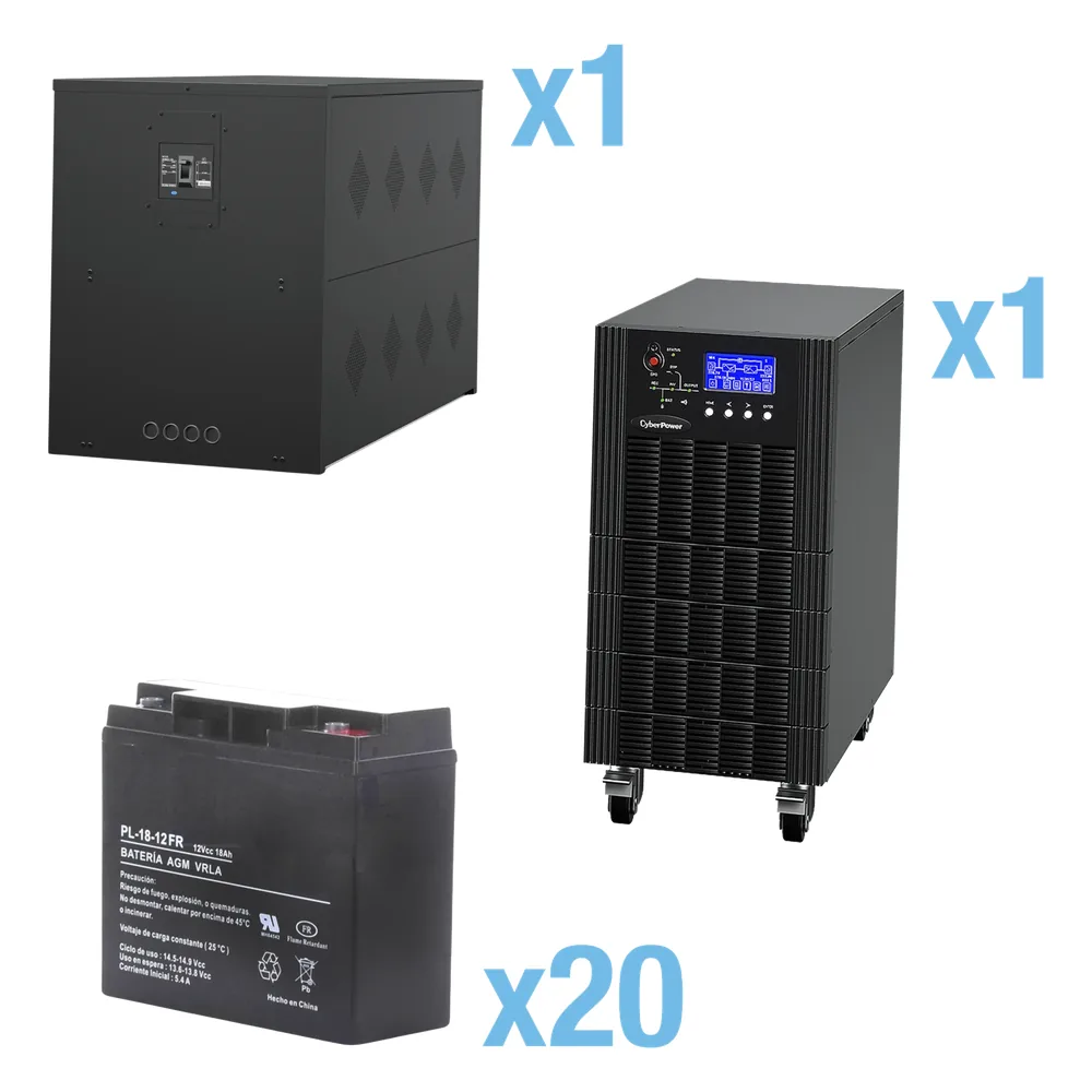 UPS Trifásico de 15 kVA/15 kW, Topología Online Doble Conversión, Voltaje de 208/220 Vca de L-L, Respaldo de 5 Minutos al 100% de Carga, Incluye Módulo y Banco de Baterías
