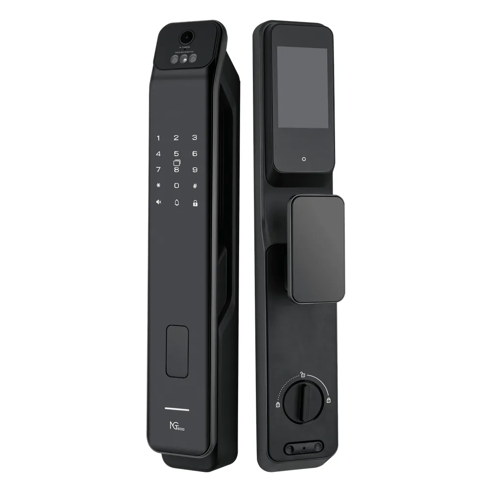 Cerradura Inteligente / Reconocimiento de Venas de la Palma / Reconocimiento Facial / Huella Dactilar / Video Intercom Bidireccional / Wi-Fi 2.4 GHz / App NGTeco Home / Auto Apertura y Cierre / Timbre Integrado / Aluminio / Puerta 45-60 mm (1.77-2.36 in)