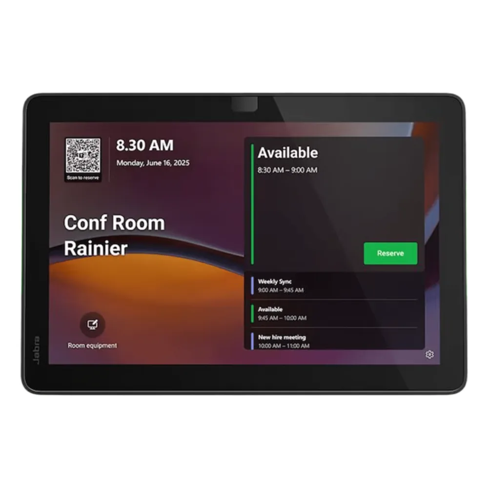 Panel de Programación de Salas / Pantalla Táctil 10.1" / Resolución 1920x1200 / Android 13 / PoE IEEE 802.3af / Wi-Fi 802.11ac / Bluetooth 5.2 / Certificado Microsoft Teams y Zoom Rooms / Barras LED de Disponibilidad / Montaje Fl