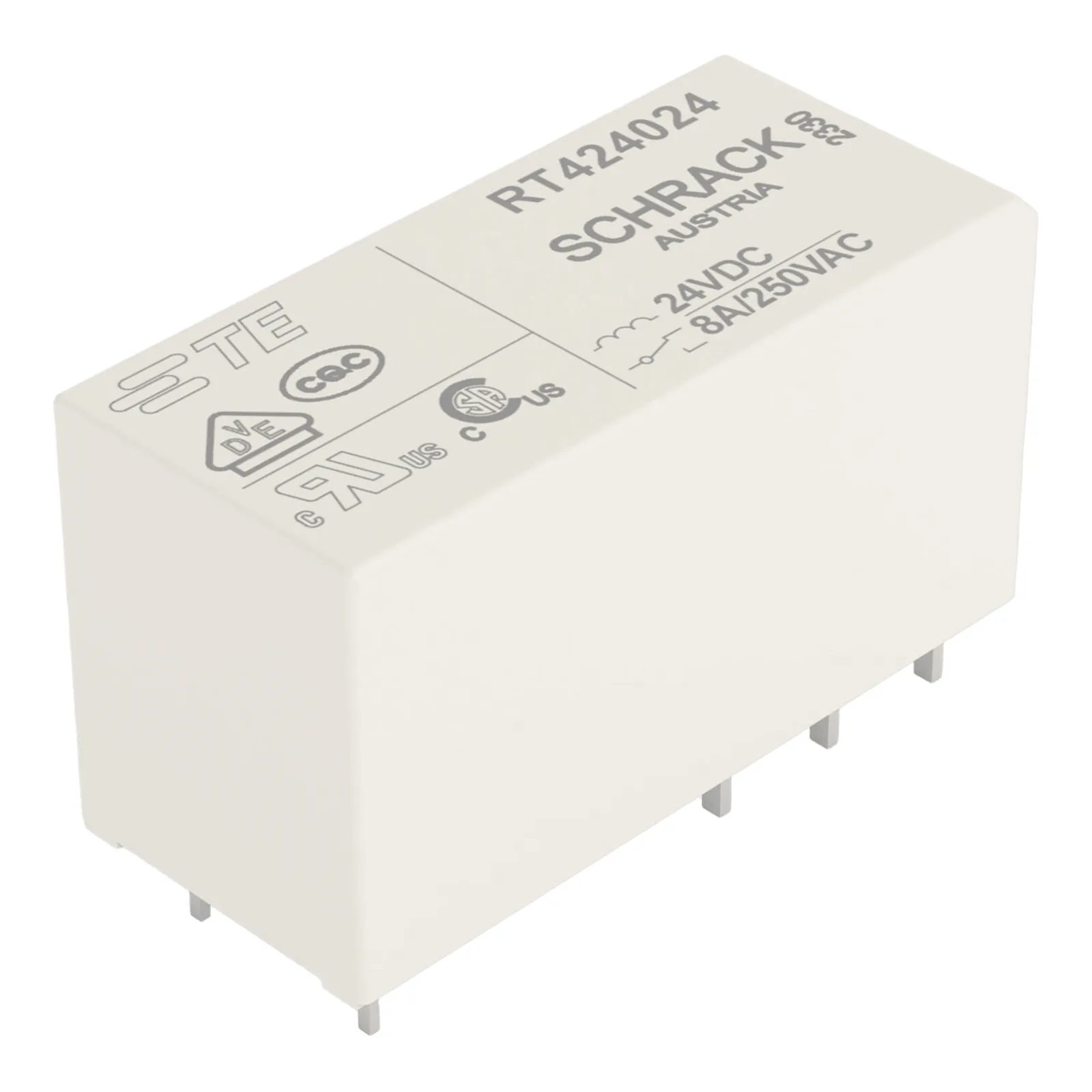 Relé Básico / 24 VCC / 2 Inversores / 8 A / Módulo Enchufable / Contacto AgNi 90/10 / 12.7 mm (0.5 in) / -40 a +85 °C
