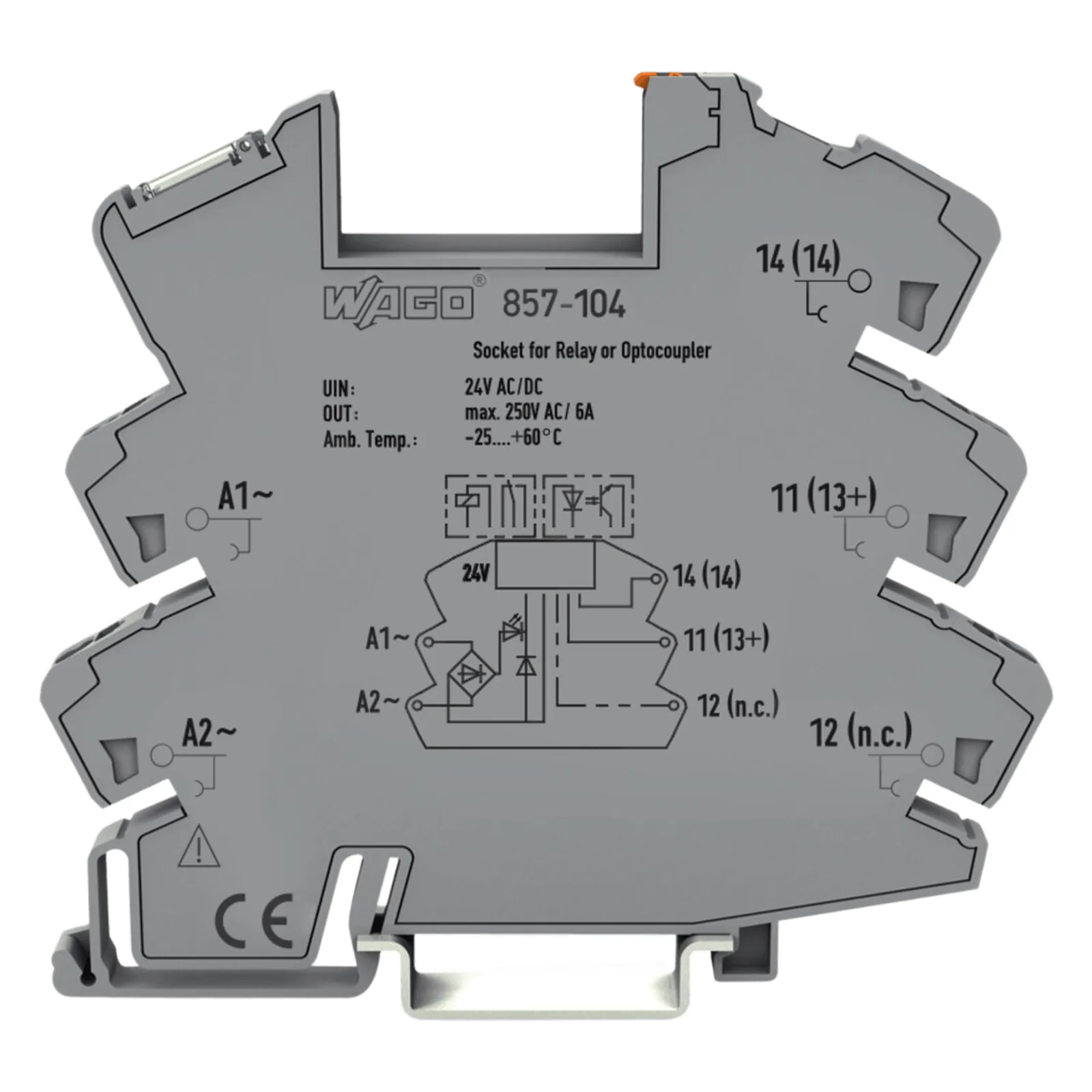 Zócalo de Relé / 24 V AC/DC / 6 A / 250 VAC / Push-in CAGE CLAMP® / Carril DIN-35 / IP20 / LED Amarillo