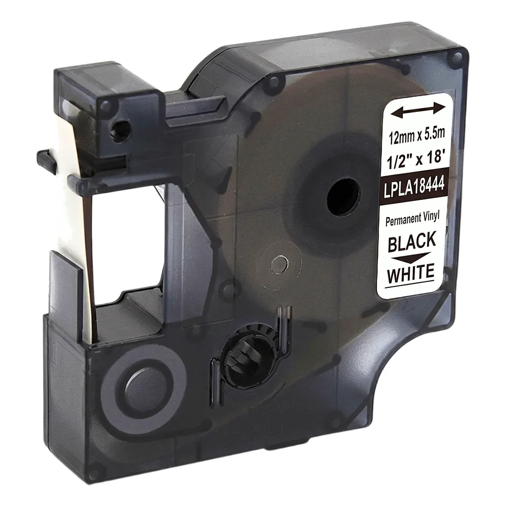 Cartucho de etiquetas laminadas, Negro sobre blanco, Ancho (1/2) 12mm x 5.5 mts. Solo apto para impresoras Dymo.