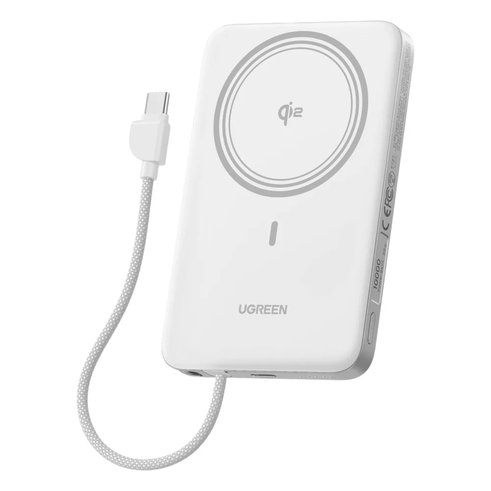 Banco de Energía Magnético Inalámbrico / 10000 mAh / 30W USB-C PD+PPS / Cable USB-C Integrado 30W / Carga Inalámbrica Magnética 15W / Doble Celda 5000 mAh / Pantalla LED / 39.2 Wh