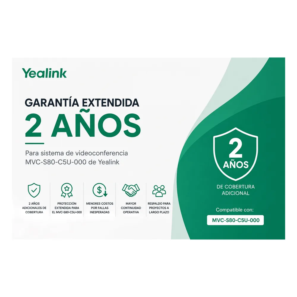 Garantia Extendida de 2 Años para Sistemas de Videoconferencia MVC-S80-C5U-000 de Yealink