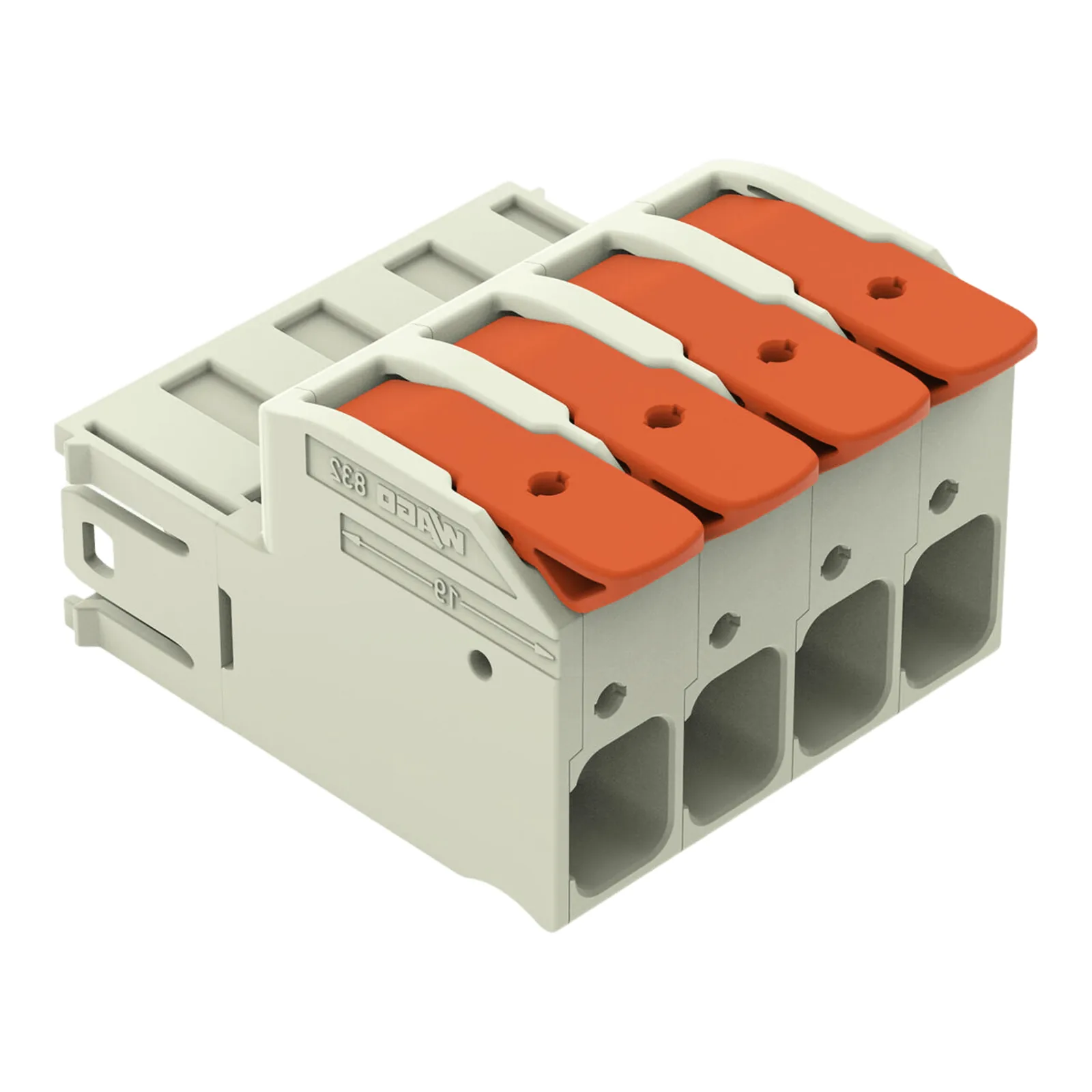Conector Macho Serie MCS / Push-in CAGE CLAMP® / 16 mm² / 4 Polos / Paso 10.16 mm (0.4 in) / 76 A - 1000 V / Contactos Plateados / Palanca Naranja / Protegido contra Error al Conectar