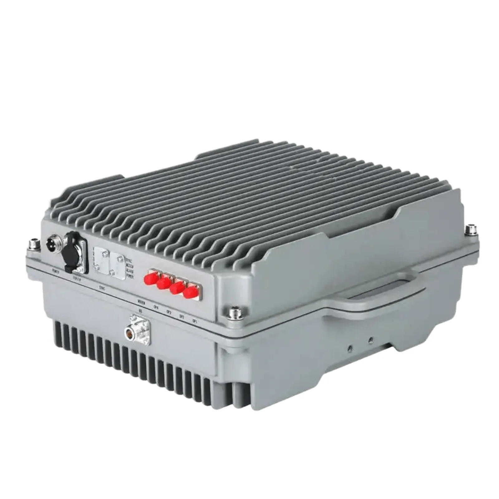 Amplificador de Señal Celular / Unidad Principal con Puerto Óptico / Bandas 5 y 28 Completa / 27 dBm Potencia Salida / IP65 Exterior / Monitoreo RJ45