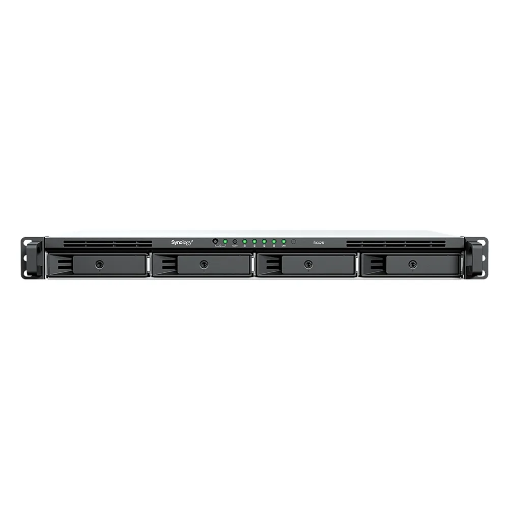Unidad de Expansión RackStation / 1U 4 Bahías / SATA 3.5" y 2.5" Hot-Swap / Chasis Corto 290 mm (11.4 in) / Expansión en Línea / USB Type-C / Plug & Play / Garantía 3 Años