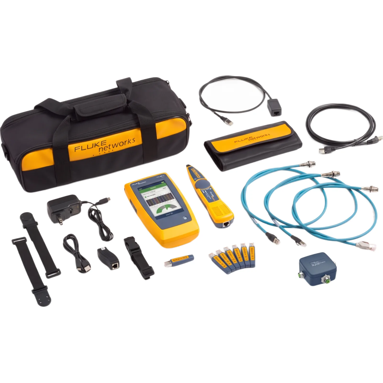 Kit de Comprobador de Cableado, Red y Wi-Fi Ethernet Industrial LinkIQ Duo / Rendimiento hasta 10 Gb/s / Análisis Wi-Fi 6E / Adaptadores M12X M12D M8D / Sonda IntelliTone Pro 200 / PoE Clase 8 90 W / Diagnóstico de Switch y Ping / Gesti&