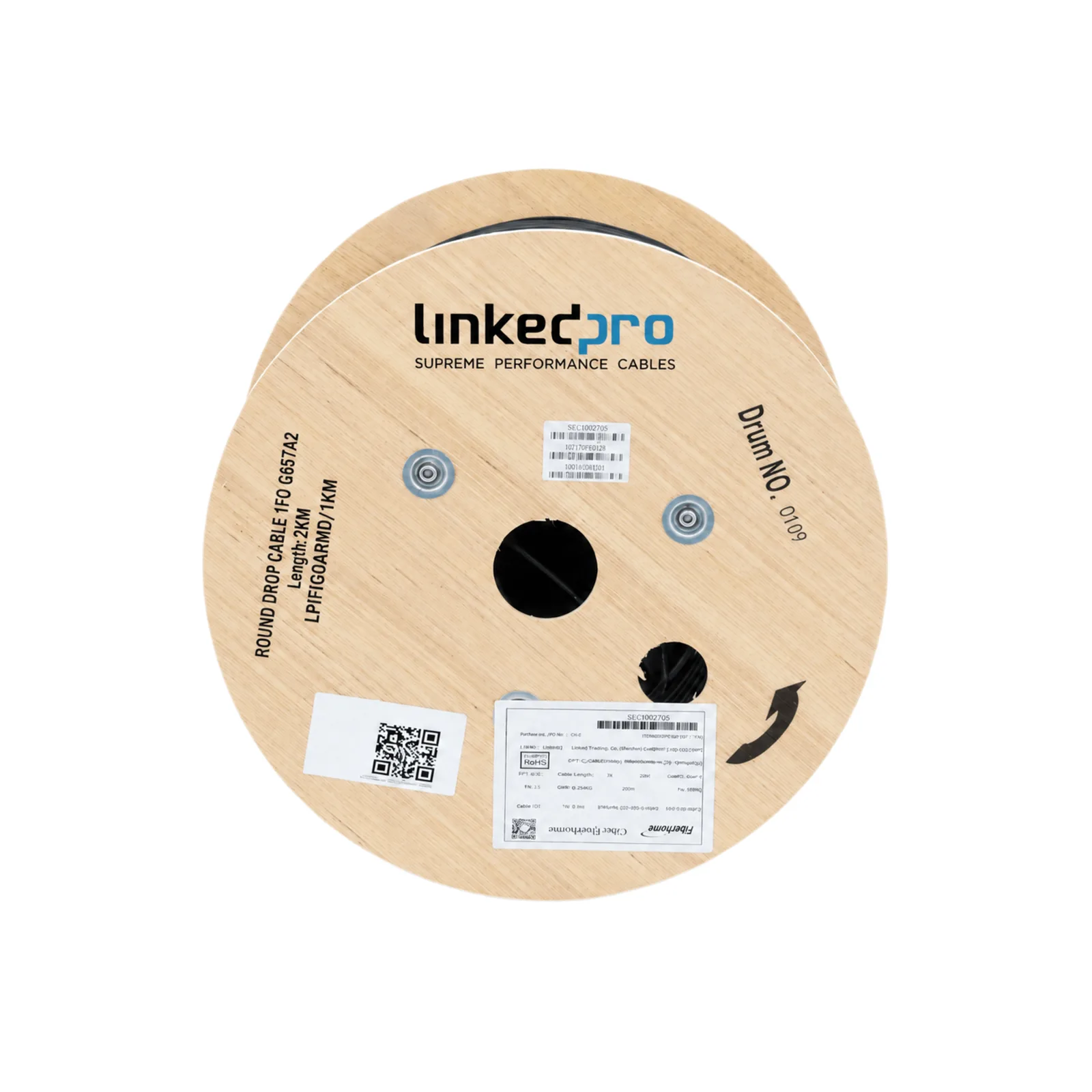CARRETE 1 KM FIBRA OPTICA DROP REDONDA ARMADA 1 HILO 3MM G657A2