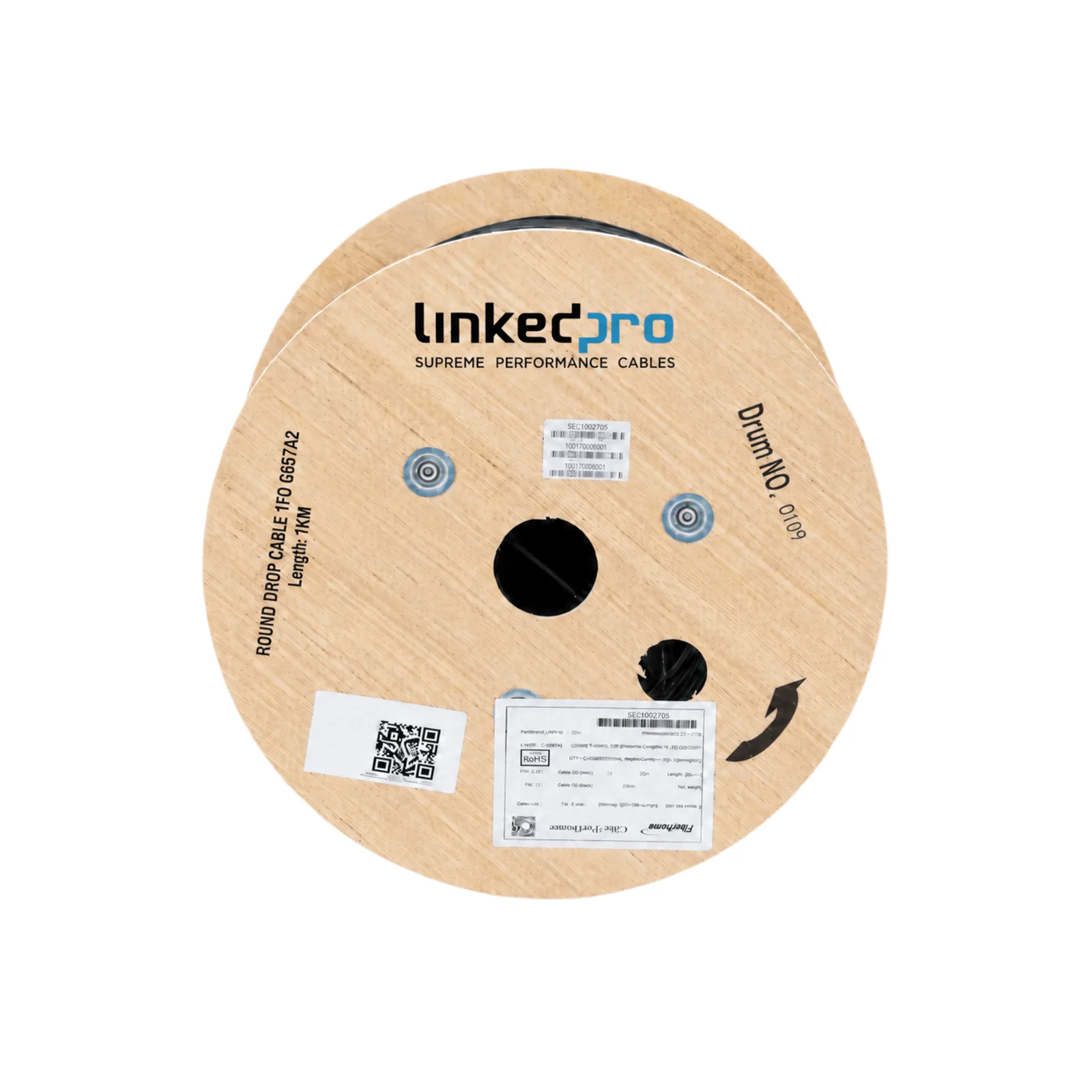CARRETE 1 KM FIBRA OPTICA DROP REDONDA 1 HILO 3MM G657A2