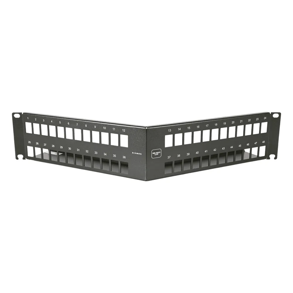 Patch Panel Angulado 10G MAX UTP / 48 Puertos Vacíos / 2U Rack 19" / Compatible Z-MAX® y UltraMAX™ / Color Negro / Administrador de Cable Integrado
